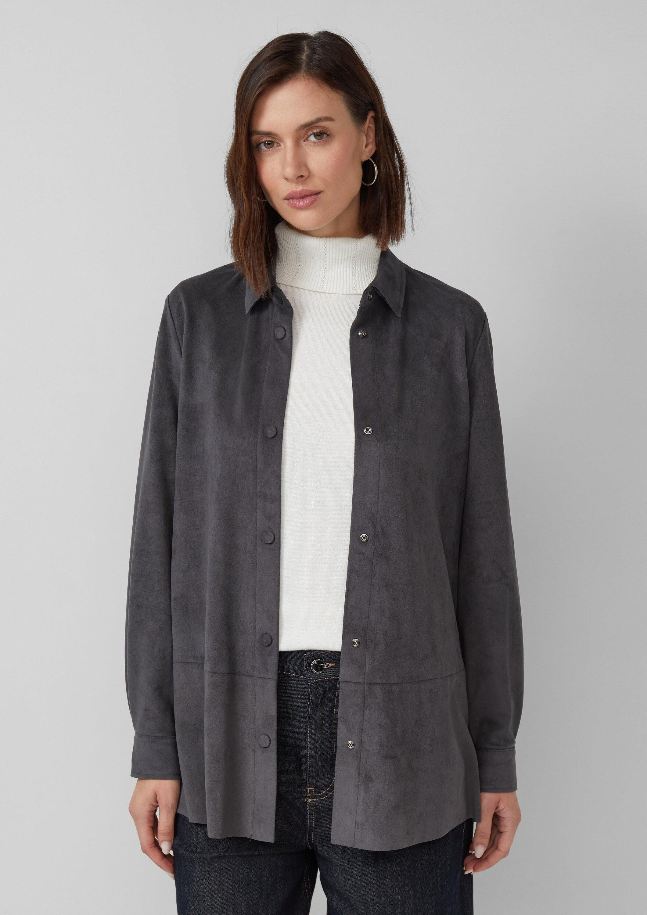 s.Oliver Hemdjacke Indoor-Jacke Longbluse in Veloursleder-Optik günstig online kaufen