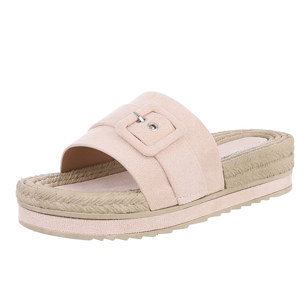 Ital-Design Bequeme Damen-Sandaletten mit geflochtener Sohle für Freizeit Plateausandaletten (89930002) Flach Pantoletten in Beige