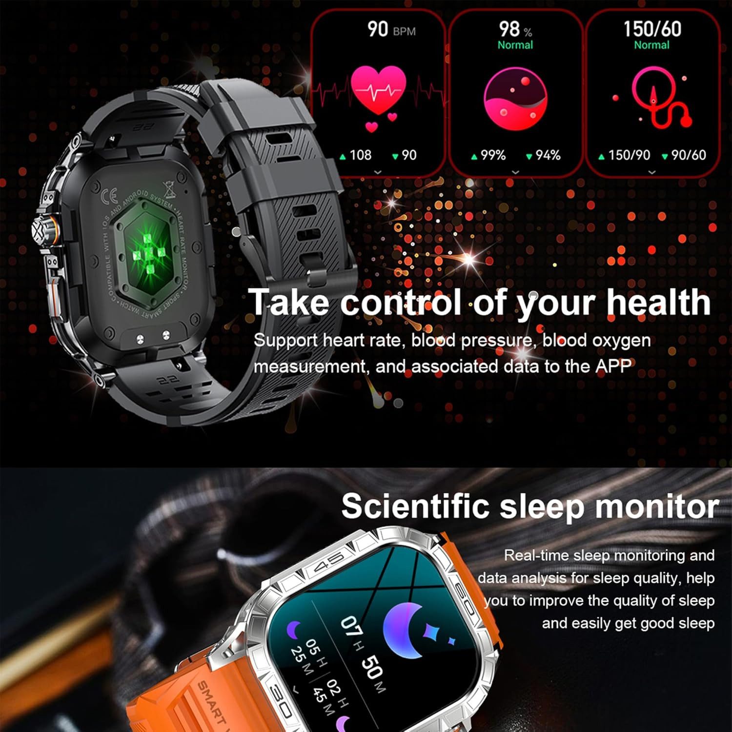 SGDDFIT Smartwatch (4,9 cm, android ios), Herren Smartwatch mit 1.96" AMOLED Display, Bluetooth Anrufen