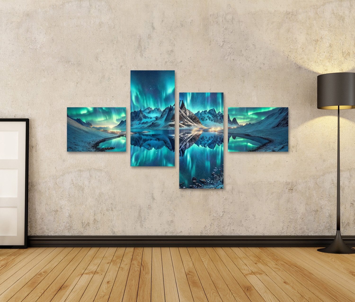 islandburner Leinwandbild Polarlichter über Nachtlandschaft atemberaubend Aurora Borealis – Bild 2 von 3