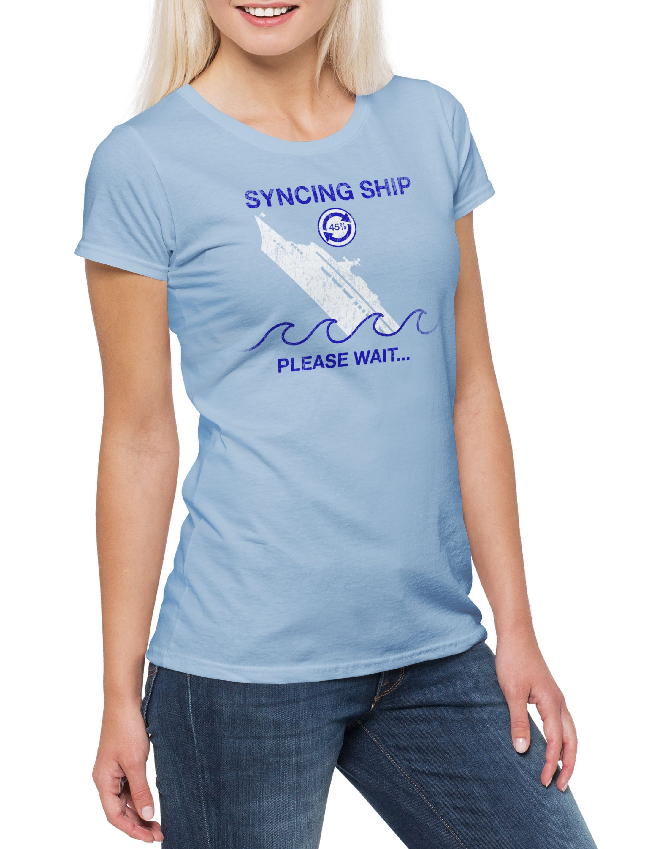 Print-Shirt Syncing Ship Damen T-Shirt Computer PC Programmer IT Admin Sysadmin