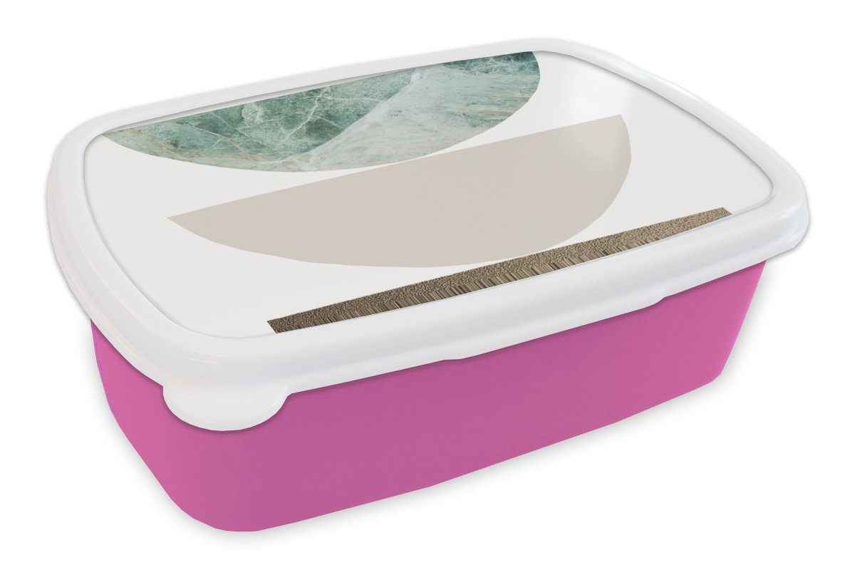 MuchoWow Lunchbox Geometrische Formen - Minimalismus - Pastell, Kunststoff, (2-tlg), Brotbox für Erwachsene, Brotdose Kinder, Snackbox, Mädchen, Kunststoff rosa