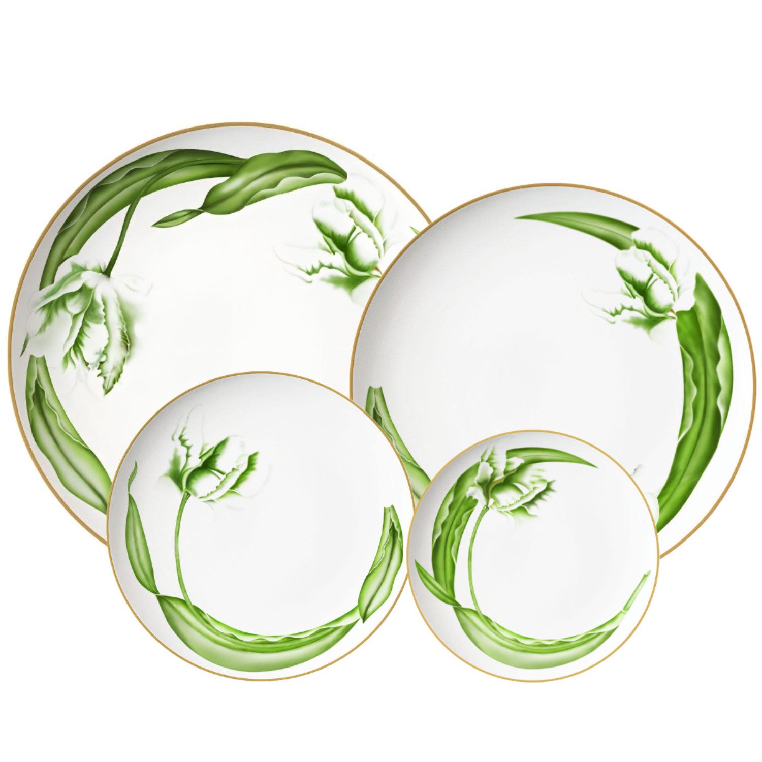Quality Elegance Teller-Set Green Pea Bone-China Teller Set – Florales Luxus Geschirr (4-tlg), 1 Personen, 45% Bone Ash
