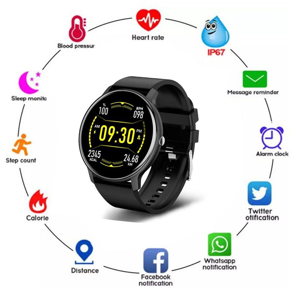 autolock Smartwatch mit Blutdruckmessung,Fitness-Tracker,Gesundheits-Tracker Smartwatch (1,28 Zoll), IP67,wasserdichte Smartwatch für Damen und Herren Smartwatch