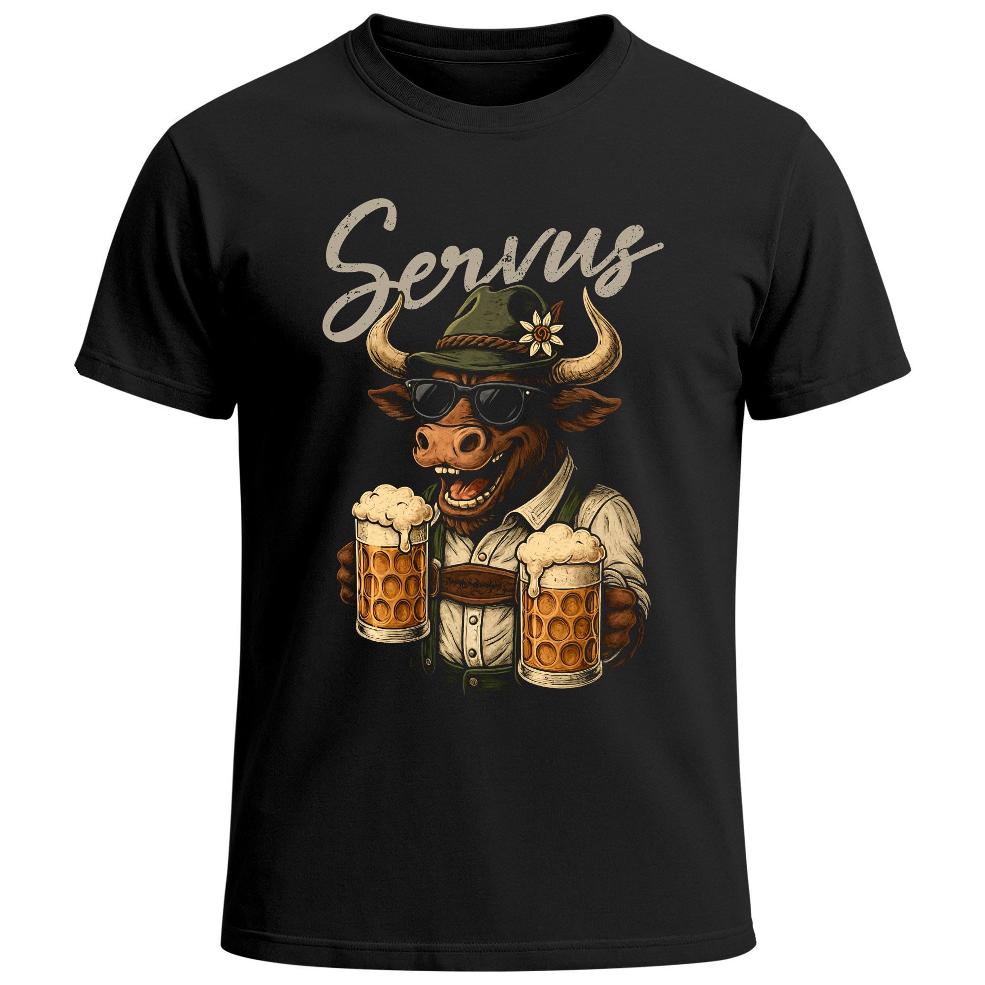 MoonWorks Print-Shirt Herren T-Shirt für das Oktoberfest Servus Ochse Trachtenlook Maßkrüge mit Print