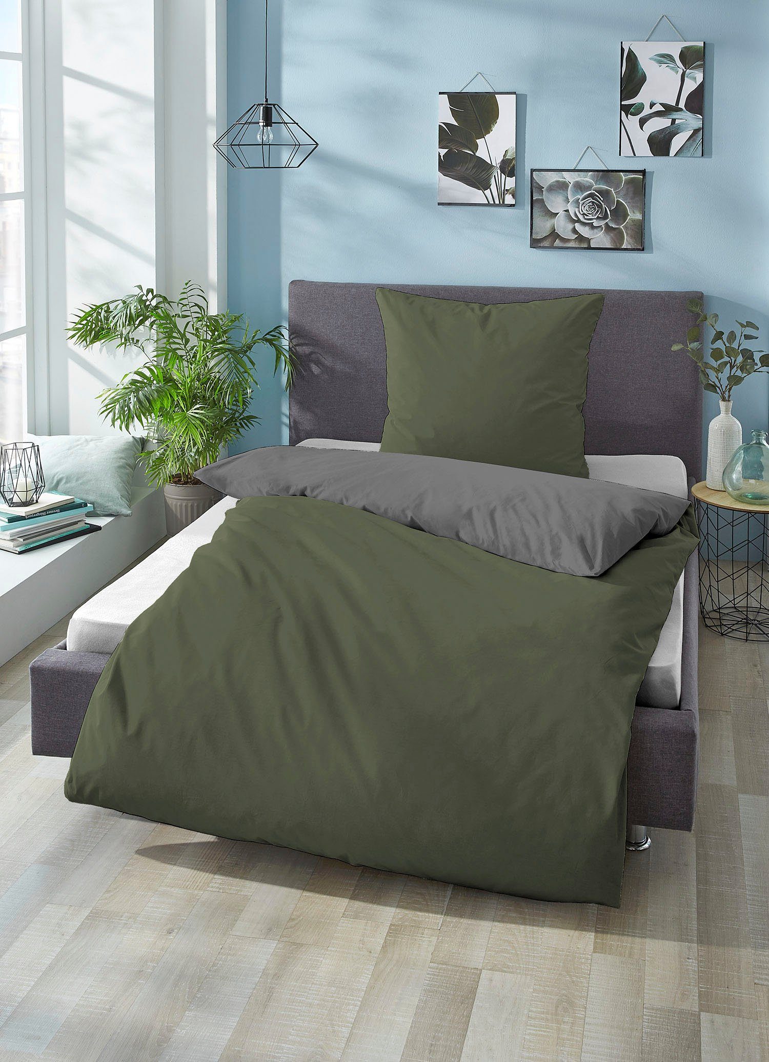 Biberna Wendebettwäsche Alma in Gr. 135x200, 155x220 oder 200x200 cm, Linon, 2 teilig, Bettwäsche aus Baumwolle, Reißverschluss, Bettwäsche mit Wendeoptik