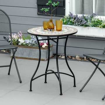 Outsunny Gartentisch Beistelltisch mit Mosaikplatte (Bistrotisch, 1-St., Mosaiktisch), für Garten, Balkon, Grün+Beige+Weiß