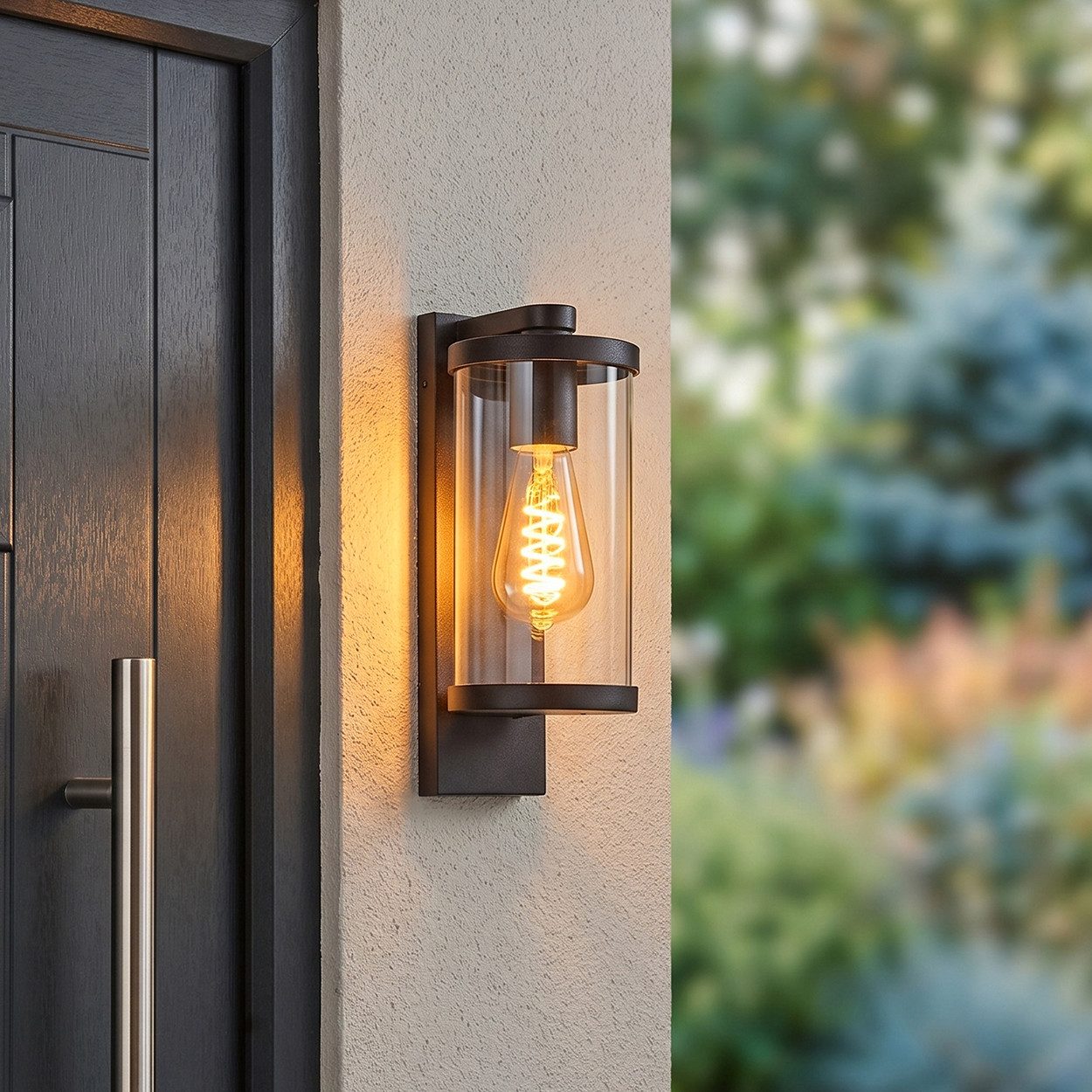 hofstein Außen-Wandleuchte Außenwandlampe aus Metall/Glas in Schwarz/Klar, ohne Leuchtmittel, Wandleuchte außen abwärts im modernen Retro/Vintage-Design, E27, IP44
