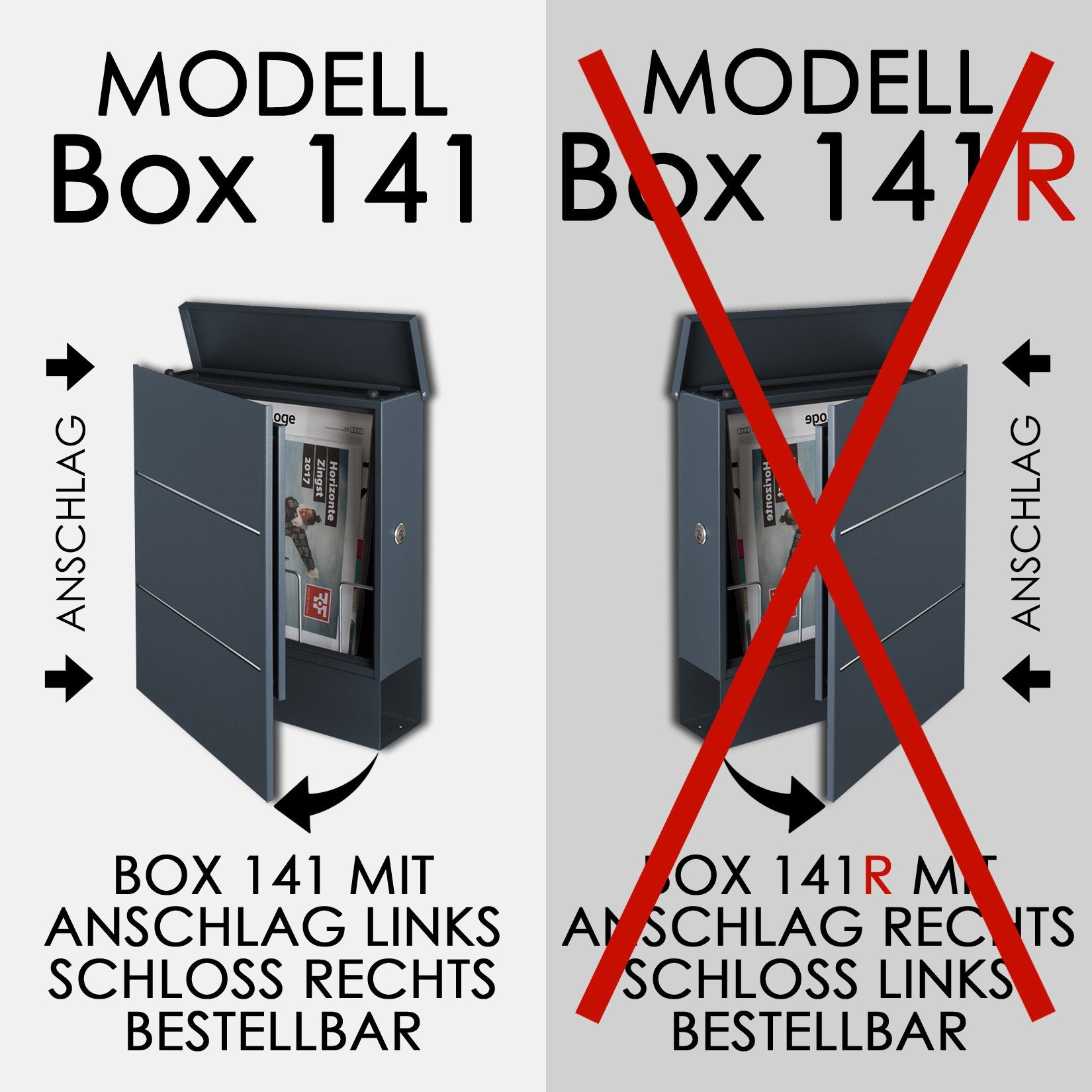 MOCAVI Briefkasten MOCAVI Box 141 nutzbar: mit Vers Verschluss (zusätzlich Edelstahl-Detail, integriert, Box VA beidseitig (RAL signal-weiß 9003) passender 1 Zeitungsfach Wetterseite, bestellbar) Design-Briefkasten mit für