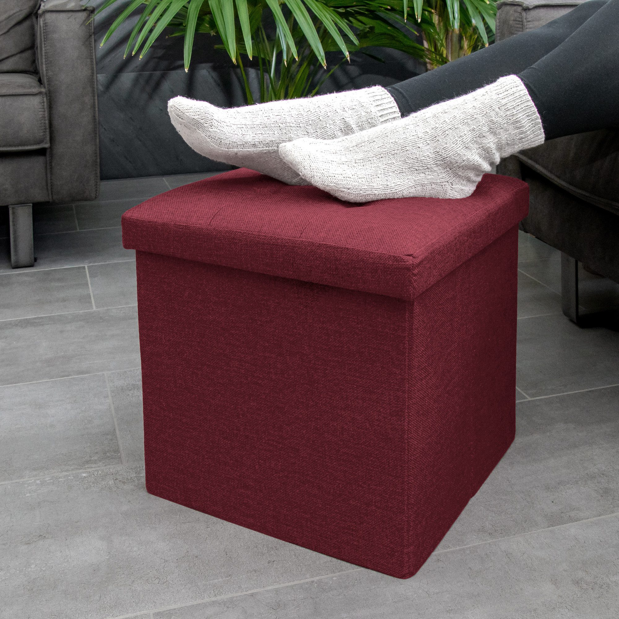 Intirilife Sitzhocker (Sitzwürfel mit Stauraum 38x38x38 cm in KIRSCH ROT - Fußablage, 1 St), Faltbarer Sitzhocker aus Stoff mit Mulden - Aufbewahrungsbox Fußhoc – Bild 4 von 5
