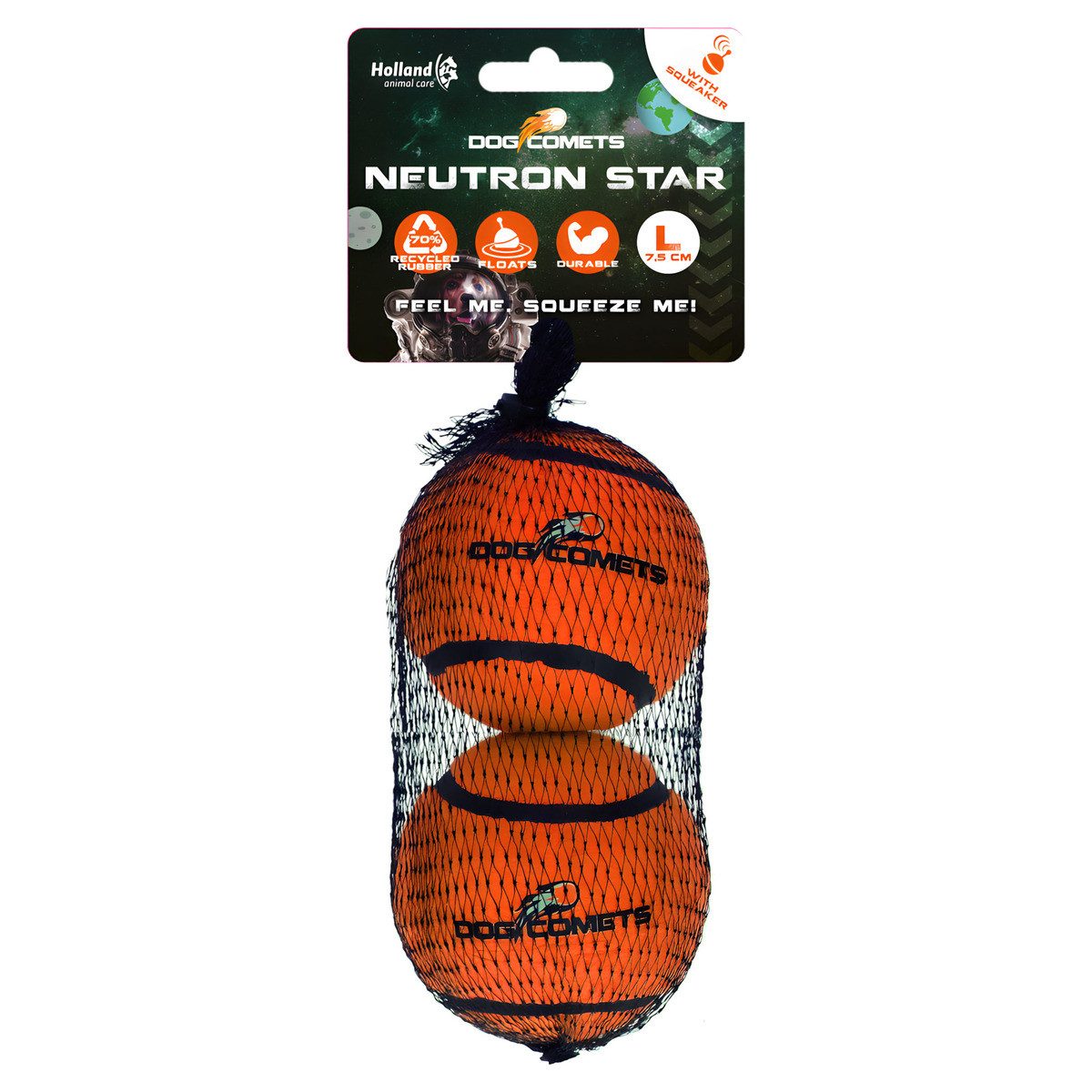 Dog Comets Tierball Hundespielzeug Neutron Star Tennisball mit Quietscher orange - 2er Pac