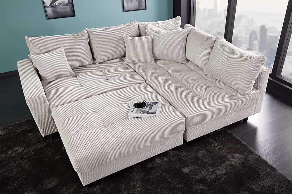 riess-ambiente Ecksofa KENT 220cm beige schwarz - Cord, L-Form, Federkern, FSC-zertifiziert, Einzelartikel 1 Teile, Moderne Wohnlandschaft inkl. Hocker - ideal  – Bild 4 von 5