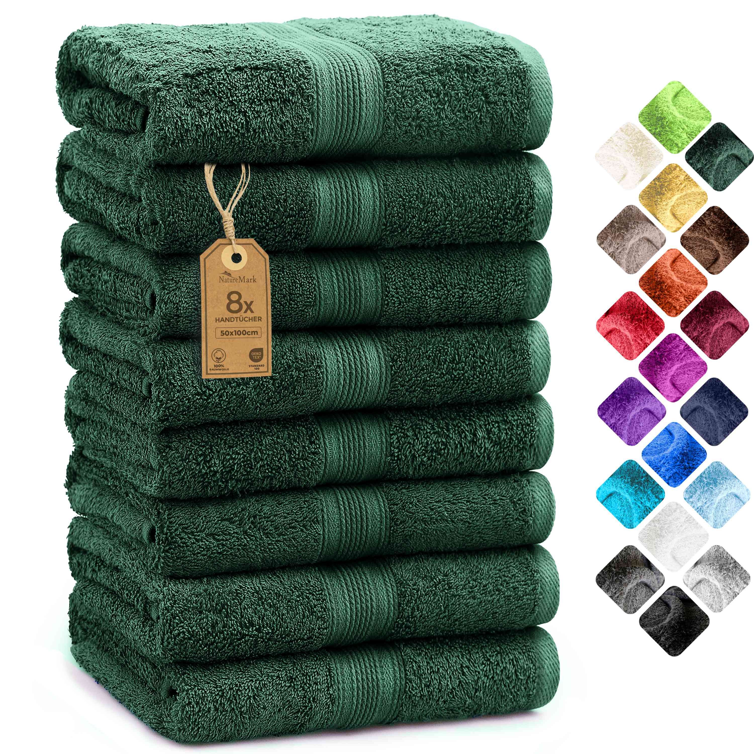 NatureMark Handtücher 8er-Set Frottier Handtücher 50x100cm, 100% Baumwolle (8-St), 8X Frottier Handtücher mit Aufhänger, 50 x 100cm, Dunkel grün