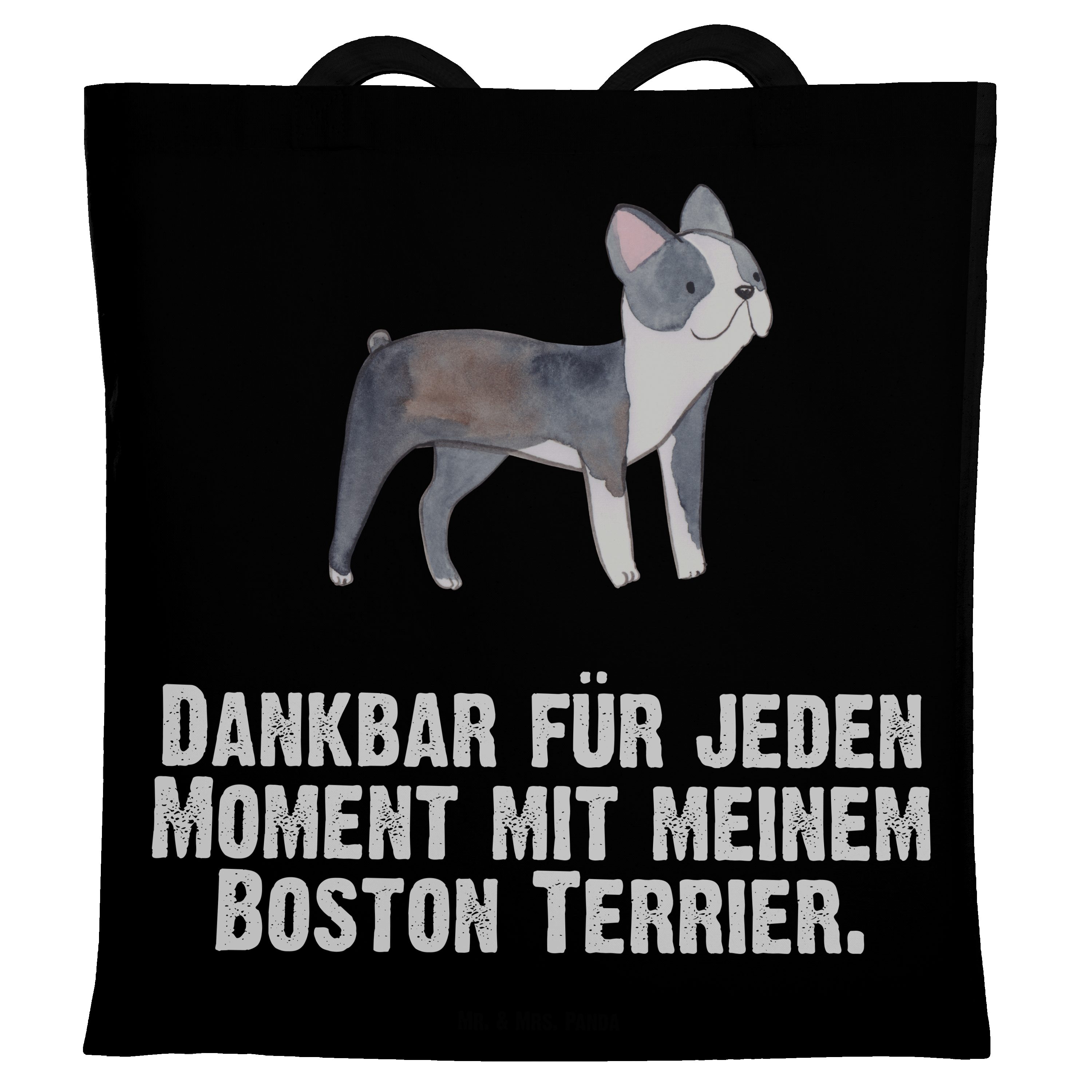 Mr. & Mrs. Panda Tragetasche Boston Terrier Moment - Schwarz - Geschenk, Beutel, Welpe, Rassehund, (1-tlg)