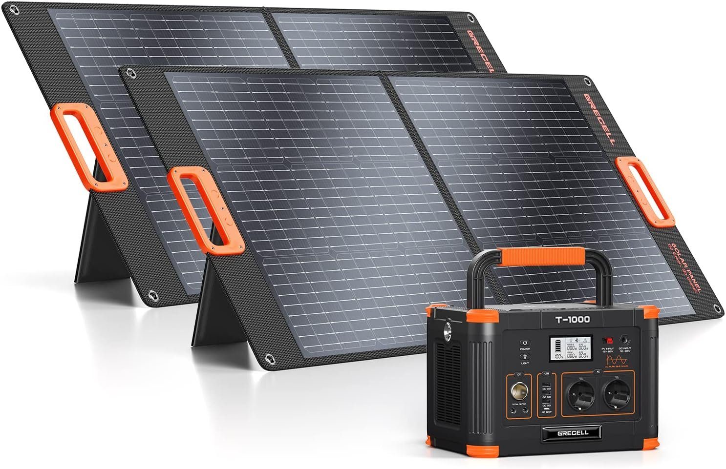 GRECELL Stromerzeuger Solargenerator 1000W und 2x100W Solarpanel Tragbare Powerstation, 1,00 in kW, (1-tlg), für Outdoor-Camping, Notfall zu Hause, Wohnmobil