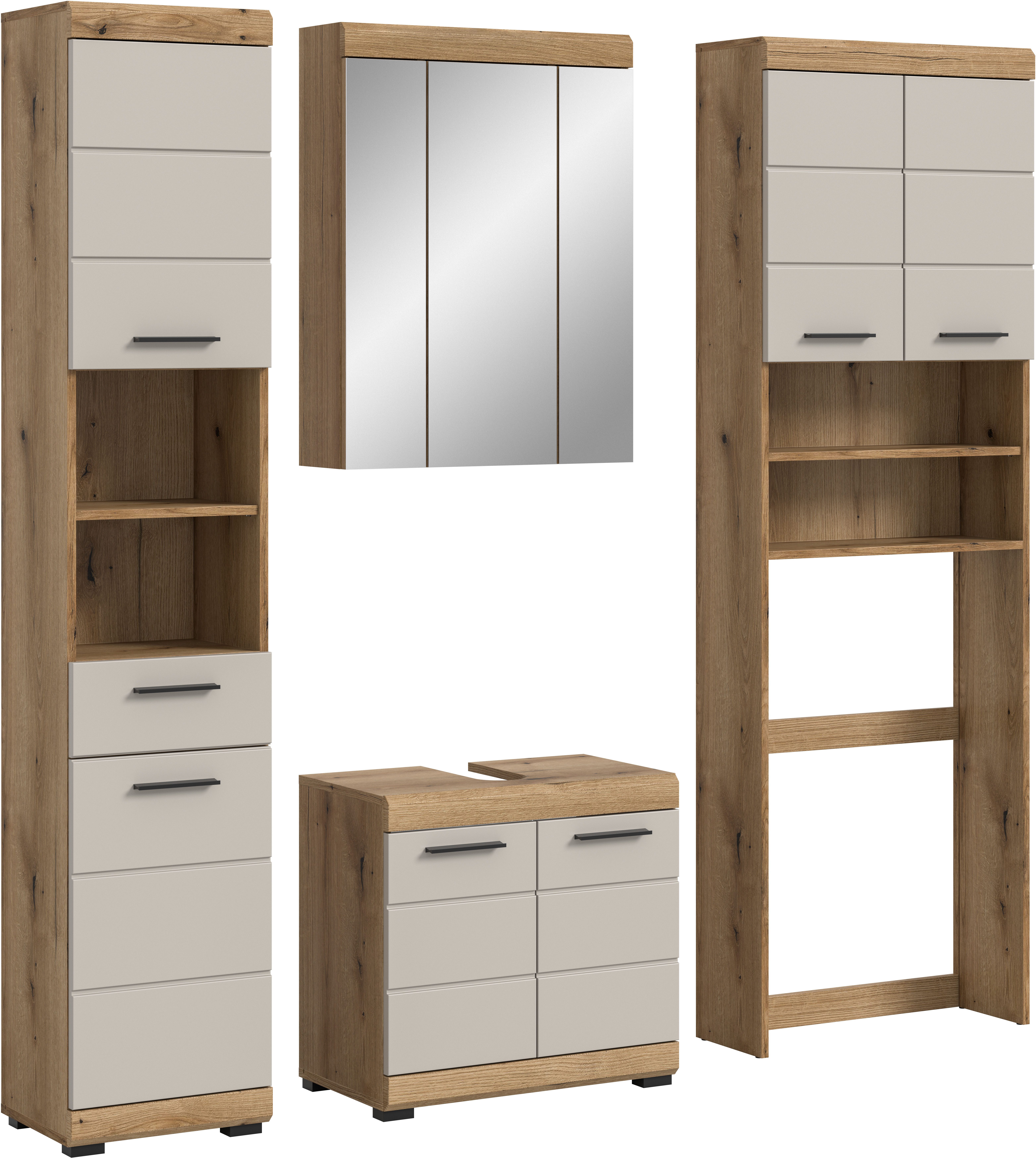 welltime Badmöbel-Set SIENA, 4 teilig, bestehend aus:, (Set, 4-St., TOPSELLER), Hochschrank, WBU, Spiegelschrank, Waschmaschinenumbauschrank
