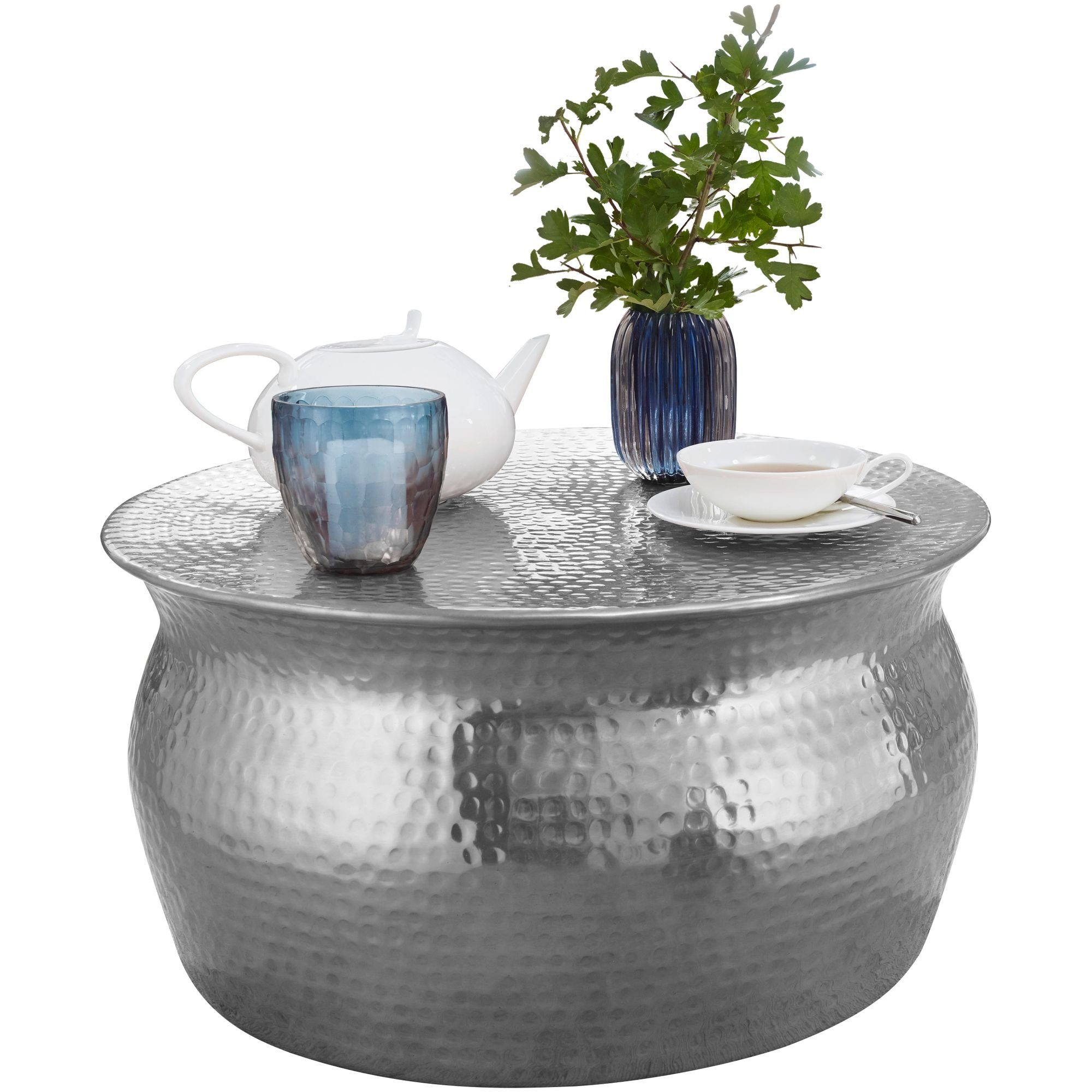 Wohnling Couchtisch WL5.454 Wohnzimmertisch Rund Sofatisch Hammerschlag Silber (5x60 cm Aluminium Hammerschlag Silber Rund, 60x30), Sofatisch Orientalisch, Kleiner Wohnzimmertisch
