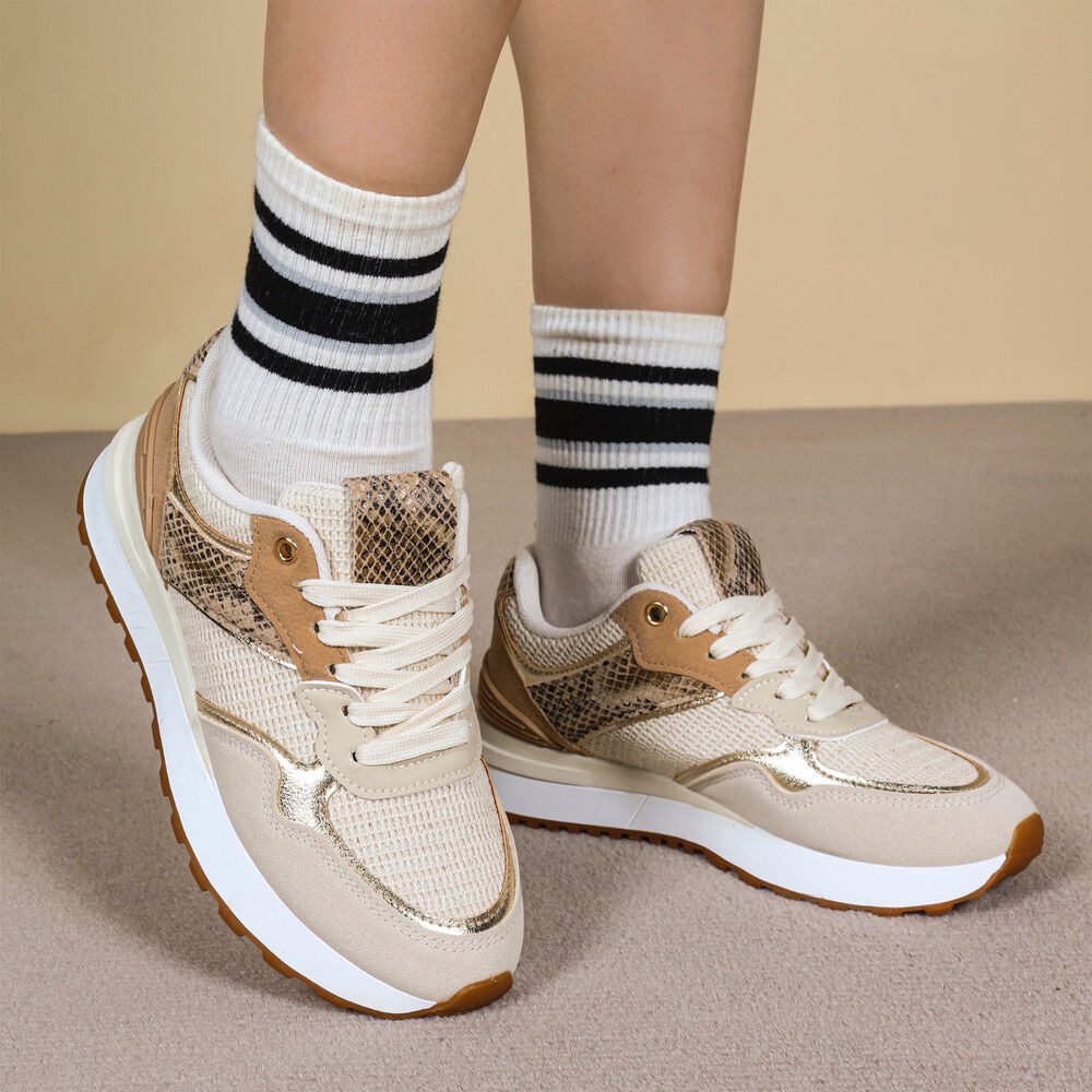 Ital-Design Damen Low-Top Freizeit Sneaker (88930594) Flach Sneakers Low in Beige