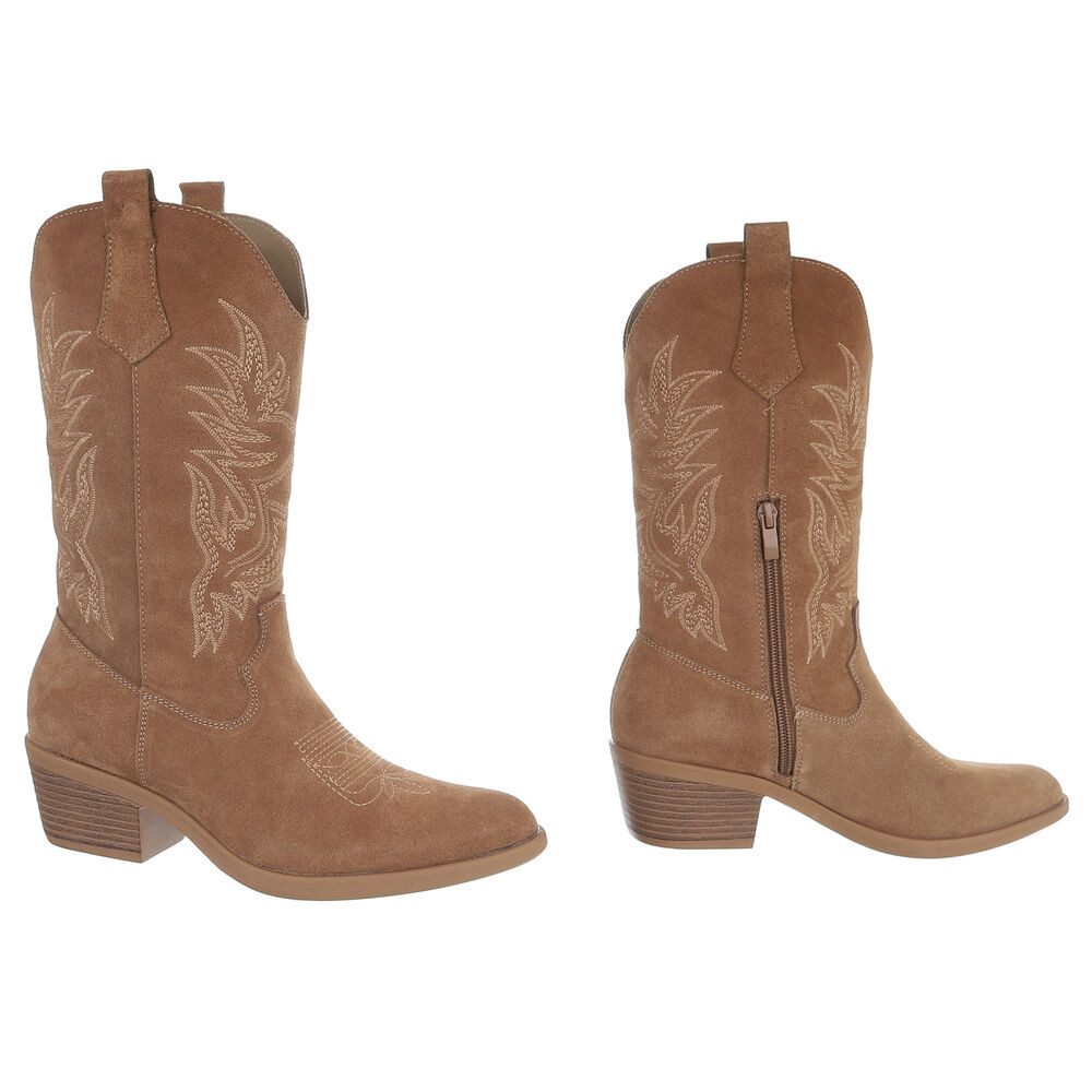 Ital-Design Damen Westernstiefel Echtleder mit Blockabsatz Westernstiefel (92002362) Blockabsatz Stiefel in Hellbraun – Bild 4 von 5