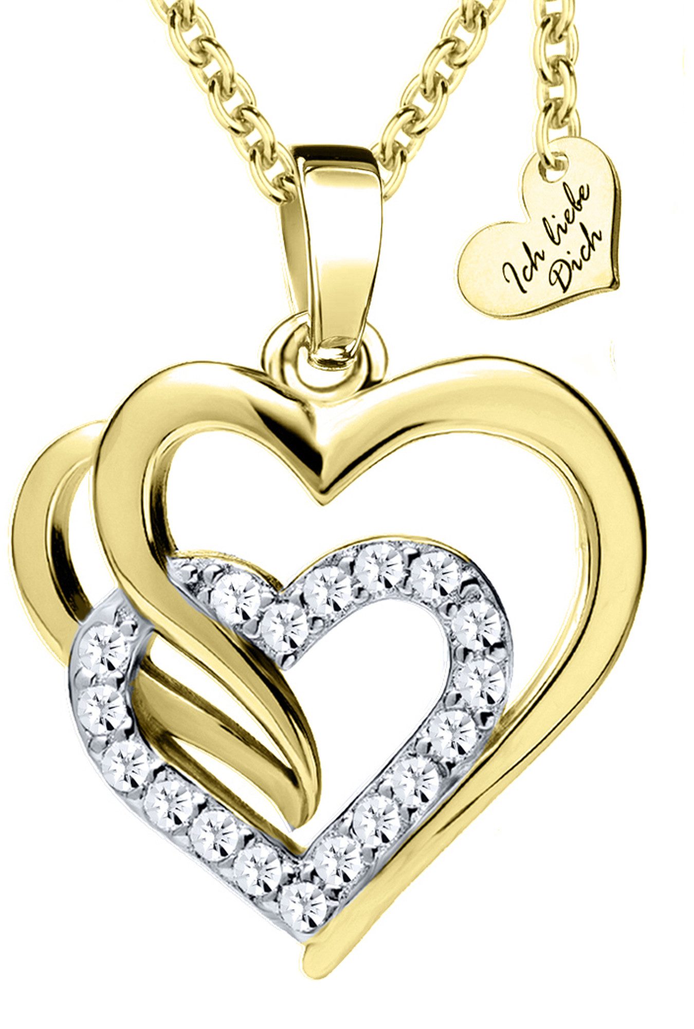 Herzkette 925 Silber Gold Kette mit Herz Anhänger Goldkette vergoldet Halskette
