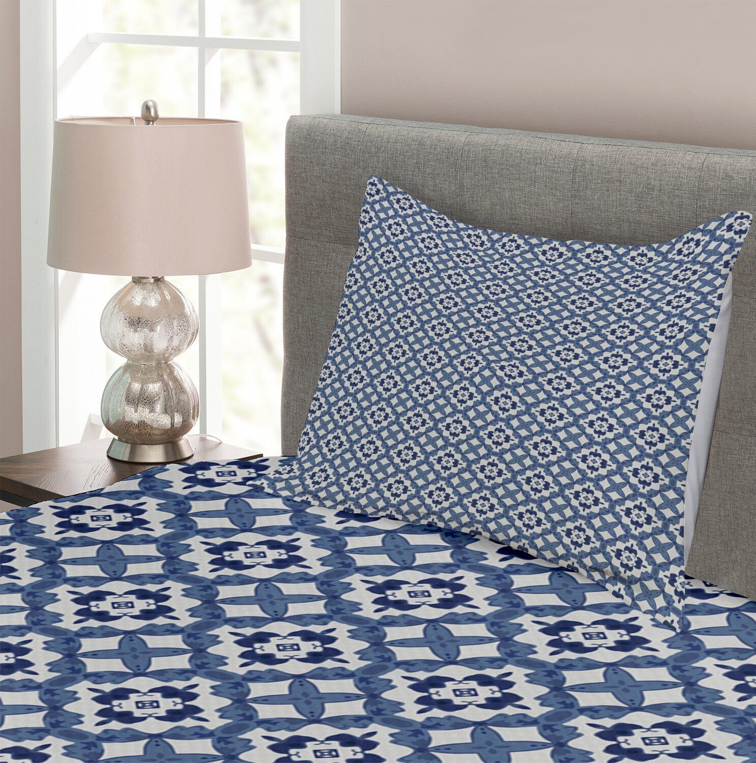 Kissenbezügen Tagesdecke Abakuhaus, Set Waschbar, geometrisch Mosaik-Muster Azulejo mit