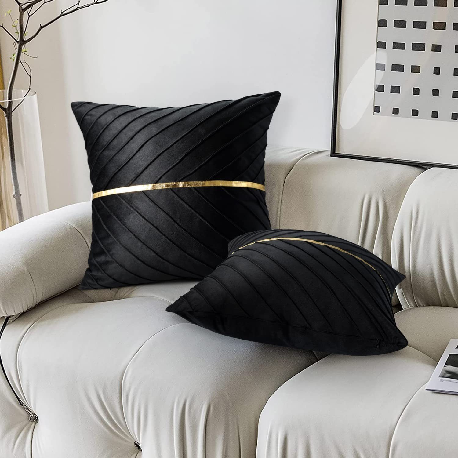 BYSURE Kissenbezüge, (2 Stück), samt Golden Patchwork Kissenbezug 45x45cm günstig online kaufen