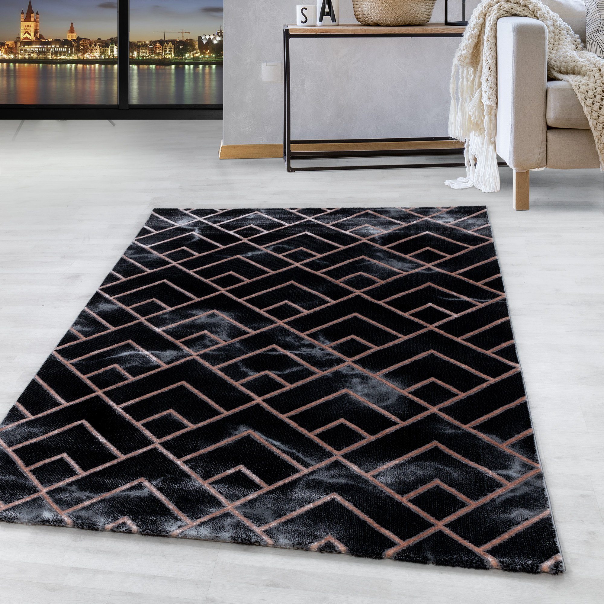 Teppich Marmor Design, HomebyHome, Läufer, Höhe: 12 mm, Kurzflor Teppich Wohnzimmer Marmor Design Skandinavische Stil
