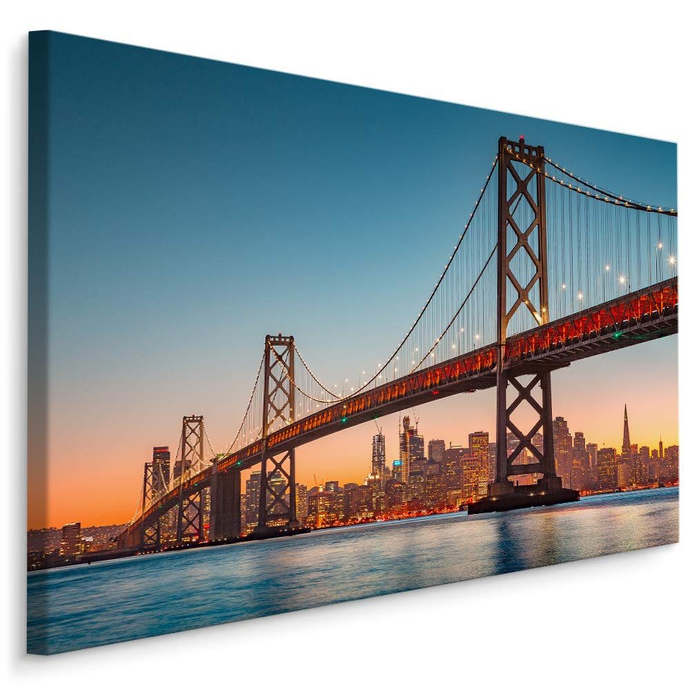 Muralo Leinwandbild Architektur – Leinwandbild Wandbild Kunstdruck Wohnzimmer, Gebäude (1 St), Stadt – Kalifornien – Brücke, 40 x 30 cm, aufhängefertig