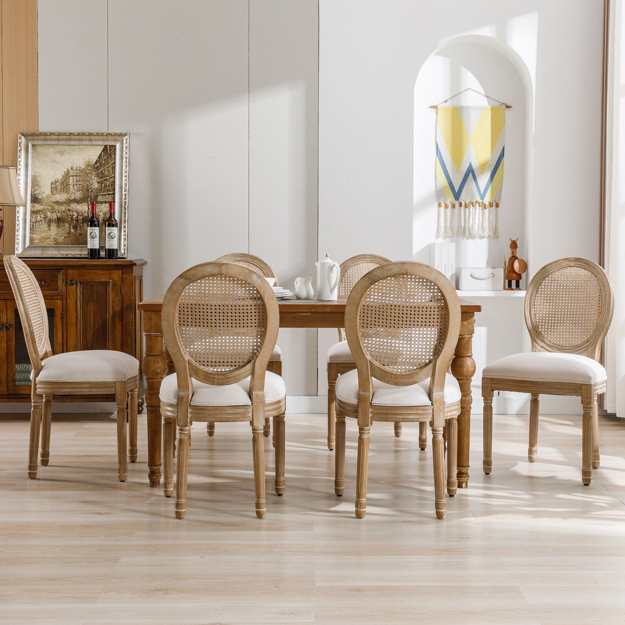 6er Celya Set creme-2 Knöpfen Stühle, Stil, Französischer Küchenstühle Louis Esszimmerstuhl Sitzpolster, 6 langlebig Esszimmerstühle Polsterstuhl,