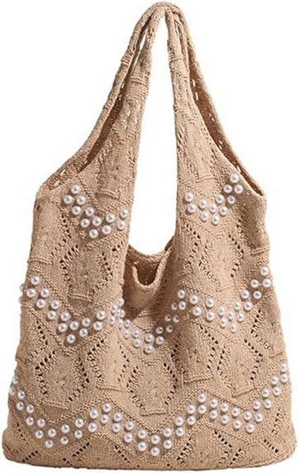 nsihing Schultertasche Strandtasche Damen Häkeltasche, Geflochtene Tasche Boho