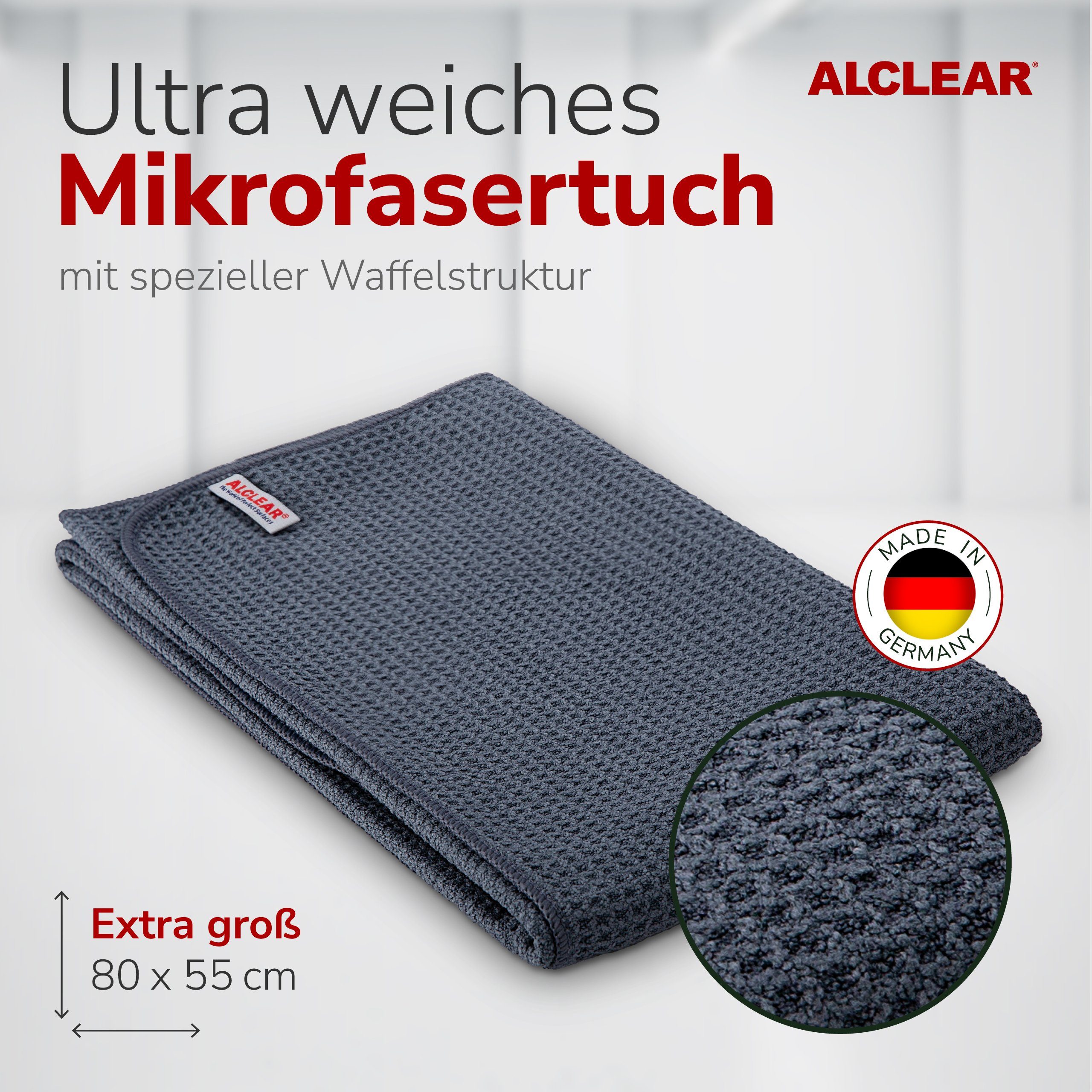 ALCLEAR 820901M Trockenwunder XXL Microfasertuch, 80x55 cm, Auto & Küche Mikrofasertuch (70% Polyester, 30% Polyamid, 55x80 cm)