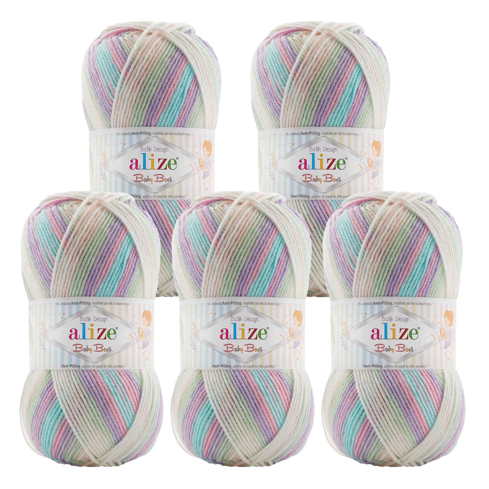 Alize 5 x 100g Strickgarn ALIZE Baby Best Batik Antipilling Häkelwolle, 240 m (Sparpaket), 7936 mehrfarbig