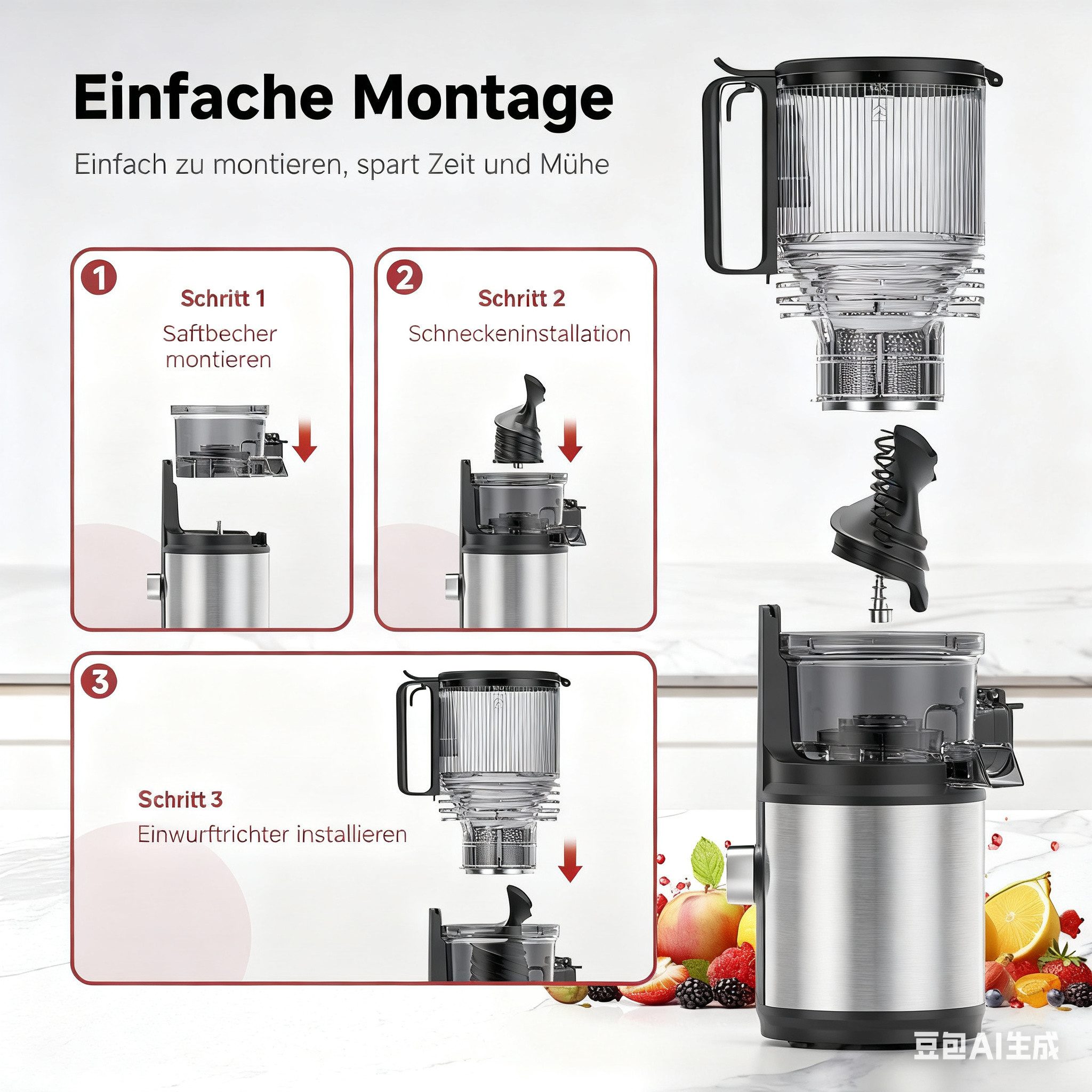 AMZCHEF Zentrifugenentsafter JE-7OT8, 250 W, 150mm Extra-Breitem Einfüllschacht, 2L Entsafter für Gemüse und Obst – Bild 5 von 5
