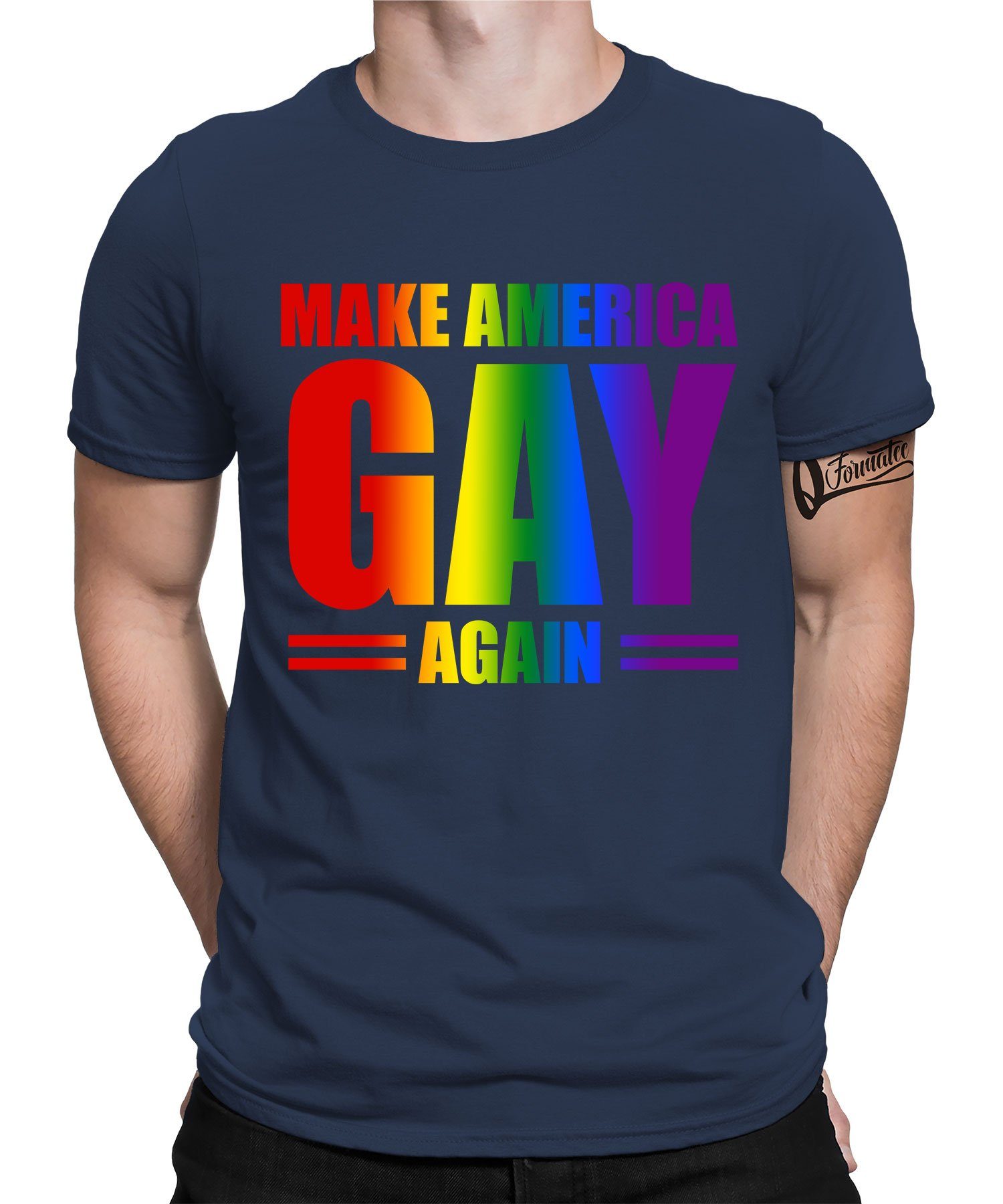 LGBT Pride America T-Shirt - Blau Navy Again Kurzarmshirt Regenbogen Formatee Quattro Gay Stolz Gay Herren (1-tlg)