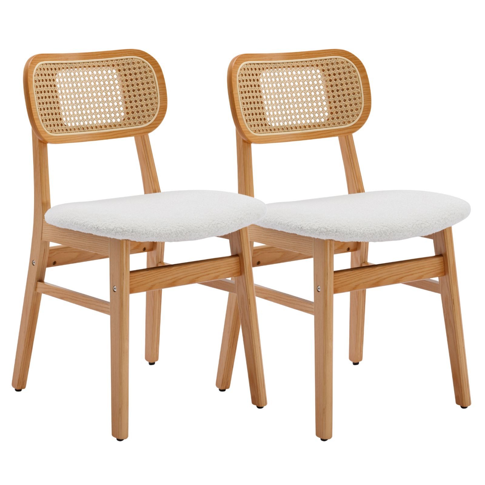 CHAIRUS Stuhl Küchenstuhl Esszimmerstuhl mit Massivholzbeinen für Küche/Wohnzimmer (2 St), Arbeitsstuhl, Rattan-Stuhl, Bequemer Kunstfell/Leder-Sitz