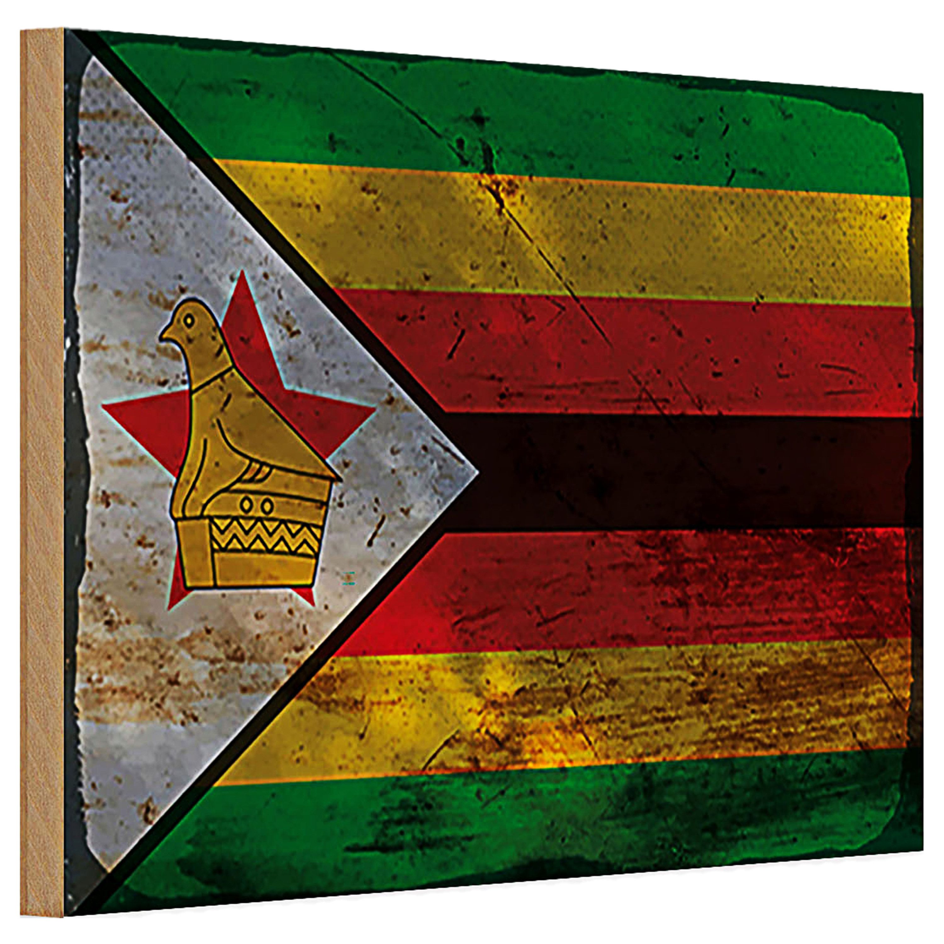 Roomando Holzbild Holzschild Flagge Simbabwe 30x20cm Flag of Zimbabwe Rost