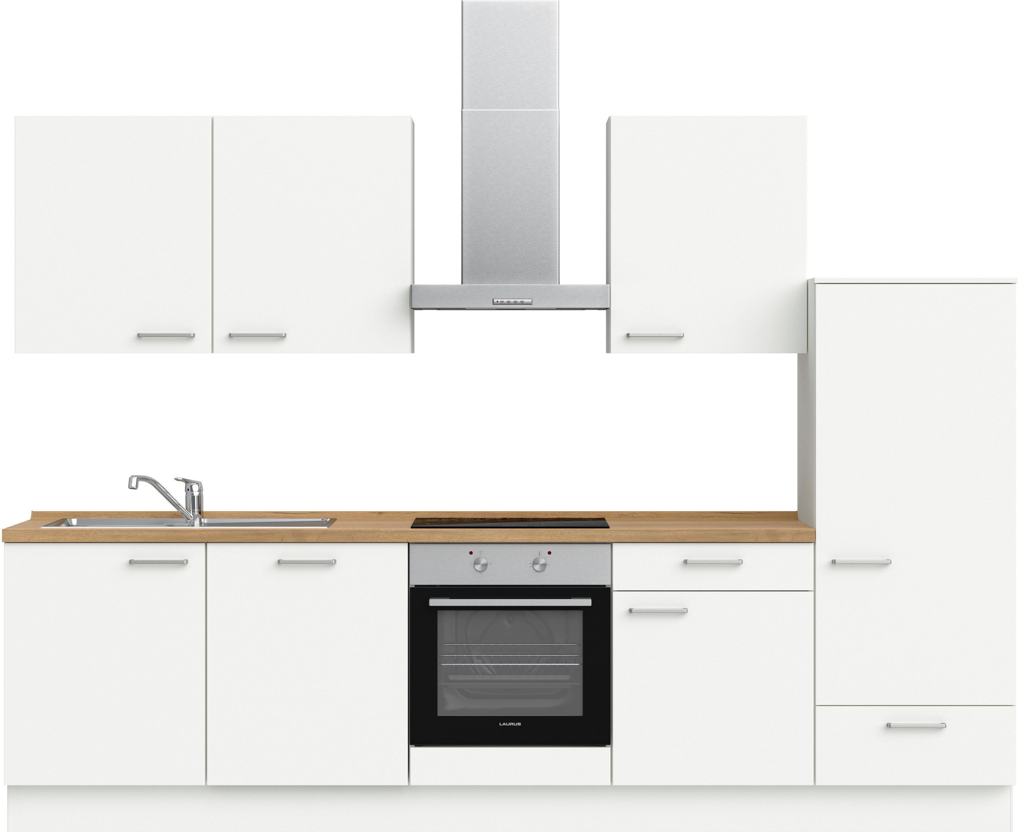 nobilia® elements Küchenzeile "elements basic", vormontiert, Ausrichtung wählbar, Breite 300 cm, mit E-Geräten