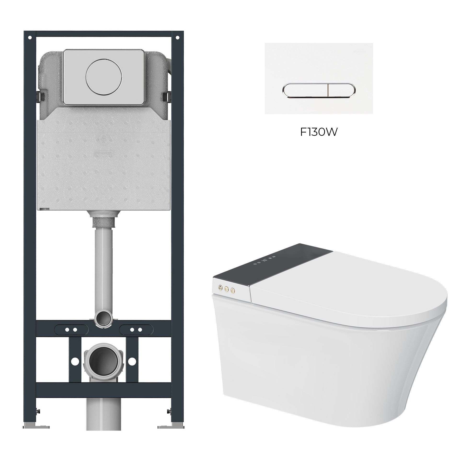 MEWATEC Dusch-WC Kombi-Set Florence Pro + Betätigungsplatte matt - weiß - oval, wandhängend, Abgang Wand, Komplett-Set, Ultimative Reinheit mit dem Dusch WC Set MEWATEC Florence Pro F2000!