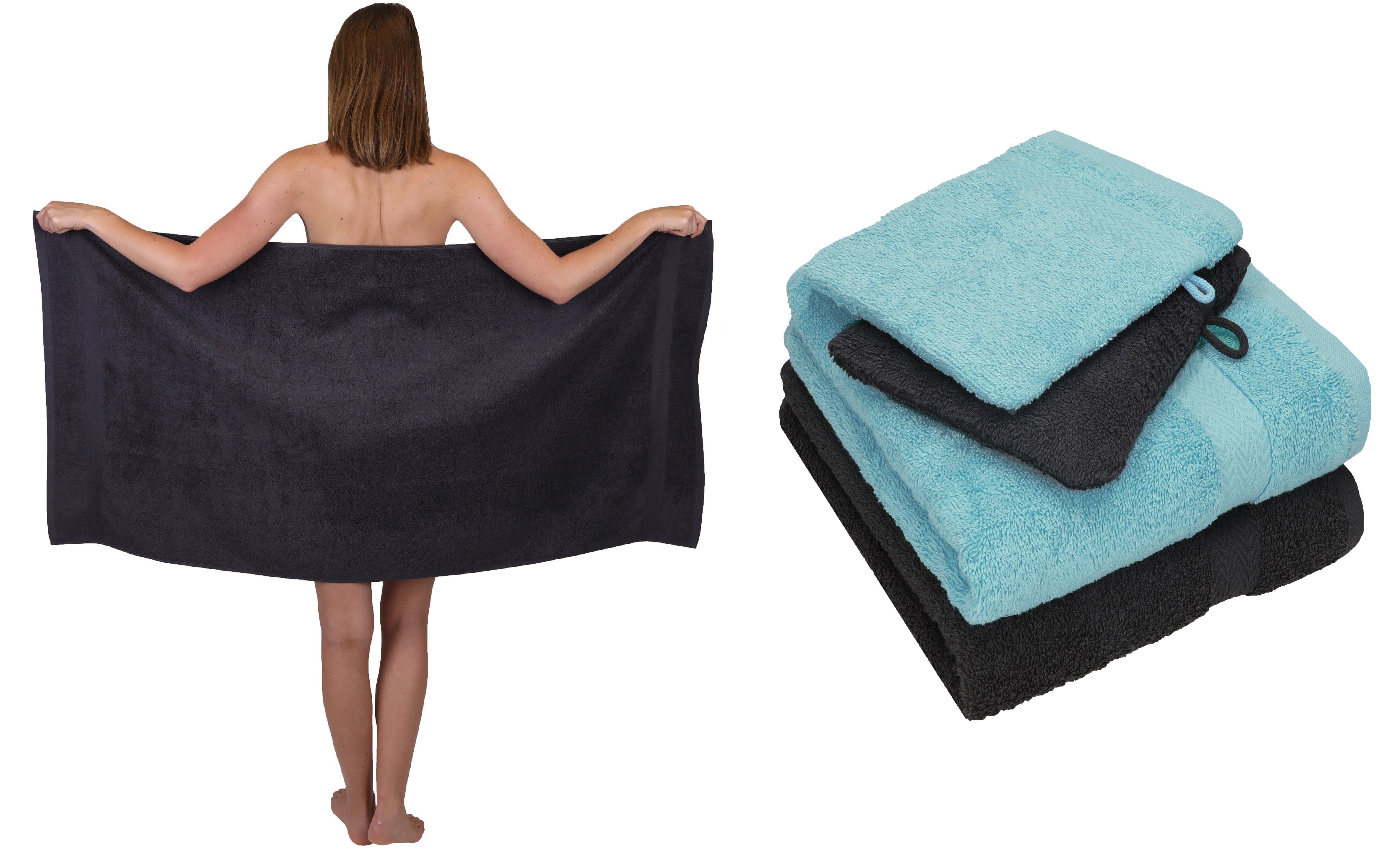 100% 2 5 Betz Handtücher Duschtuch TLG. ocean SINGLE PACK Baumwolle Handtuch Set graphit Baumwolle Set 2 100% Waschhandschuhe, und grau 1 Handtuch