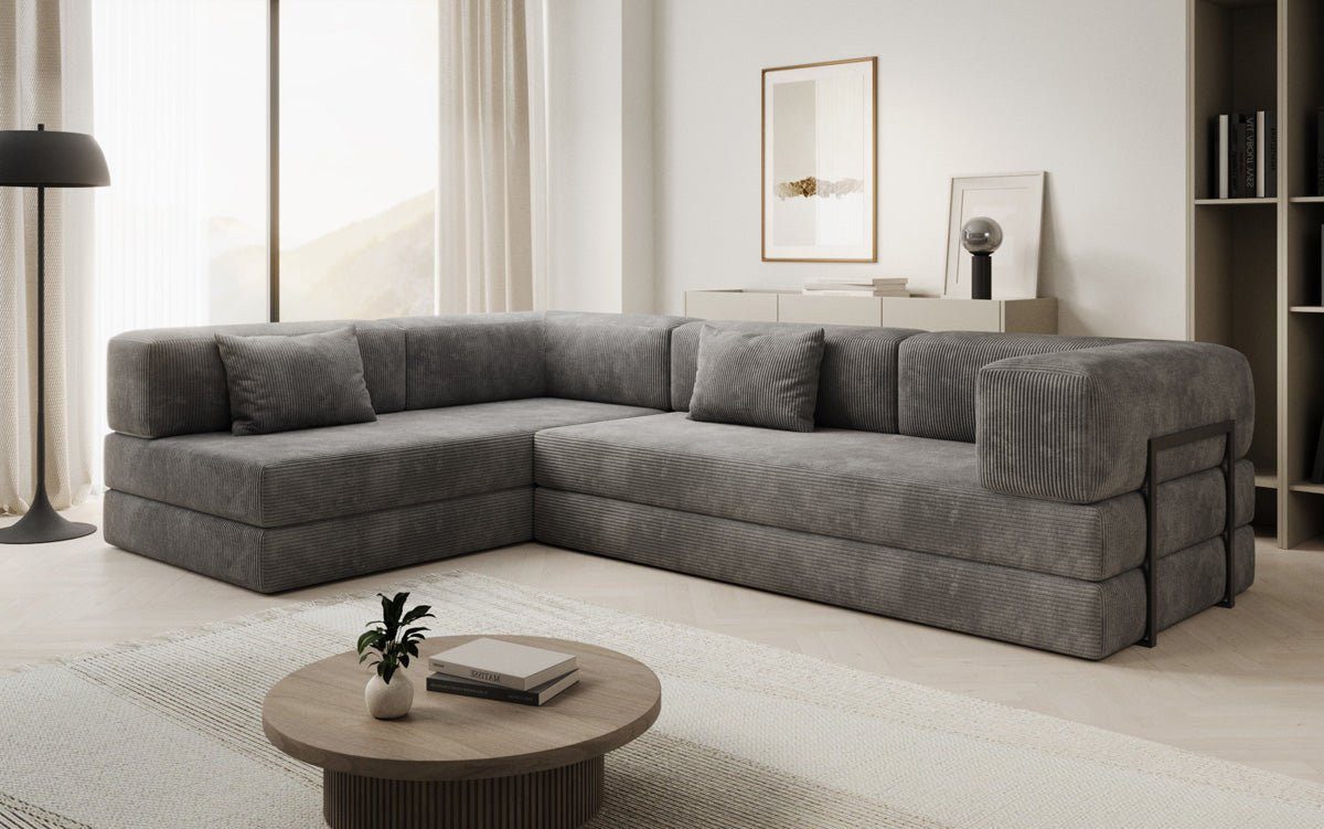 Luxusbetten24 Schlafsofa Designer Sofa Lazy L, mit Aufklappfunktion und Cordbezug