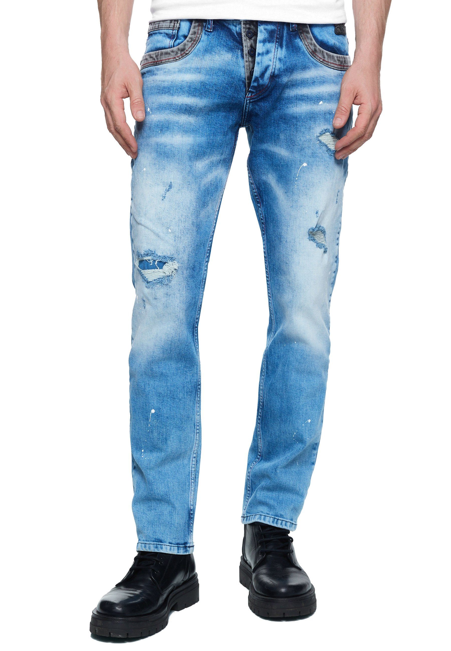 Rusty Neal Straight-Jeans YOKOTE mit farblich abgesetzten Details hellblau