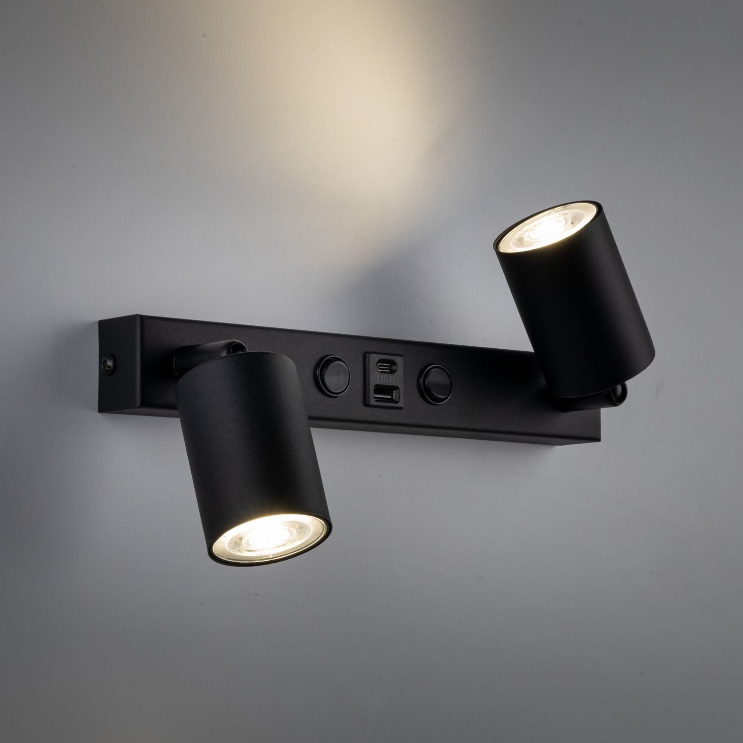 Licht-Erlebnisse Wandstrahler SELVO, ohne Leuchtmittel, Metall GU10 verstellbar Schwarz 2-flammig länglich Modern