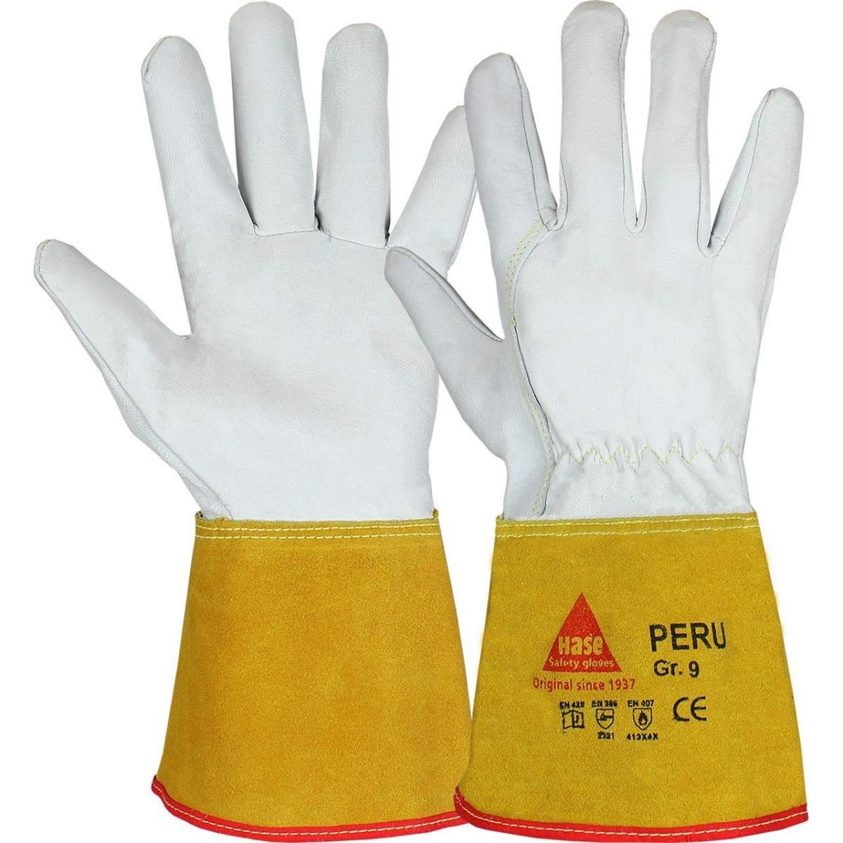Hase Safety Gloves Schweißerhandschuhe Peru Ziegennappaleder hitzebeständig (Packung, 1-St., VPE=1-10 Paar, Gr 8-12) hitzebeständig/geschmeidig
