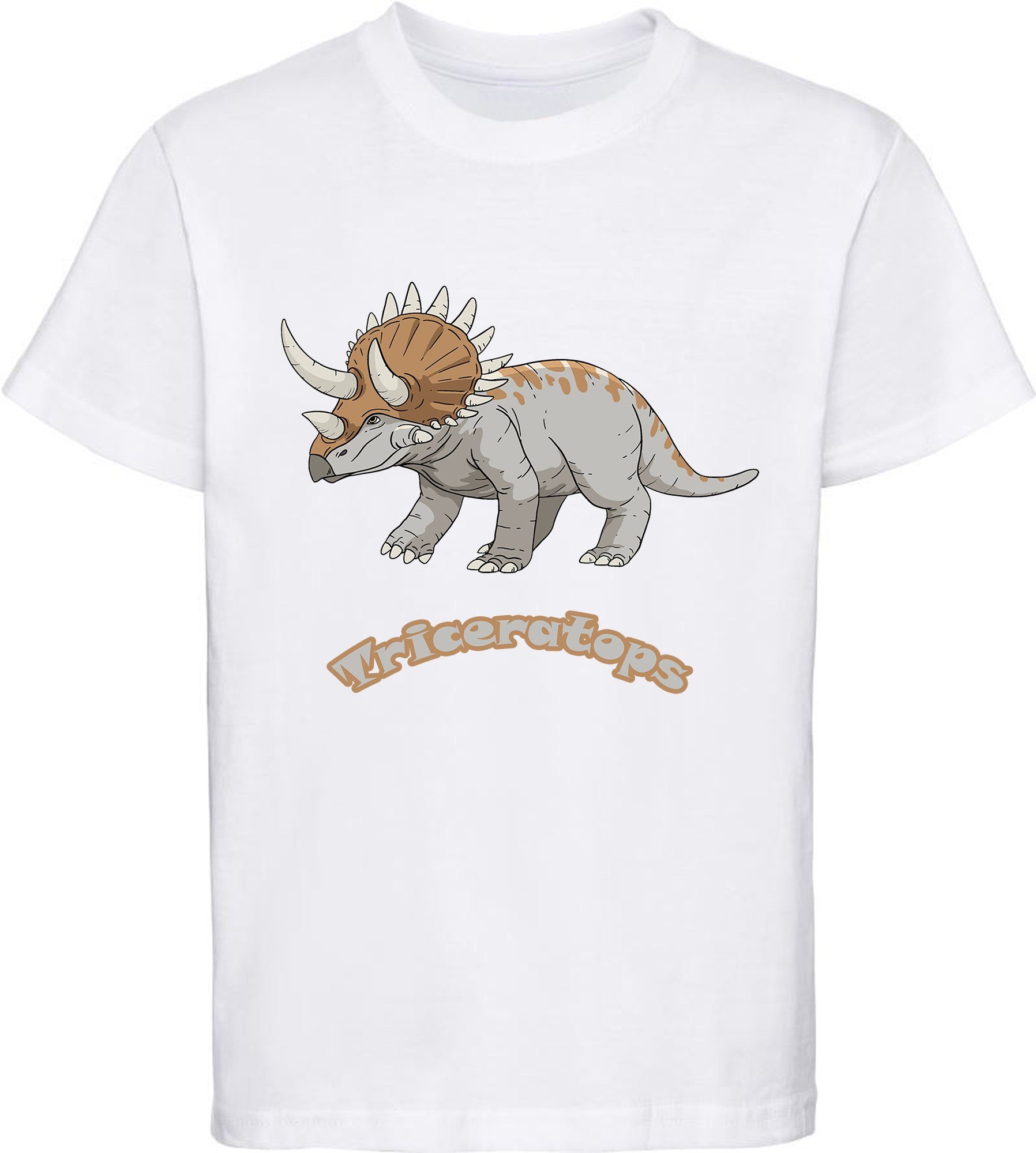 MyDesign24 T-Shirt T-Shirt Kinder mit mit i52 Aufdruck, Triceratops Dino 100% weiss Baumwolle bedrucktes