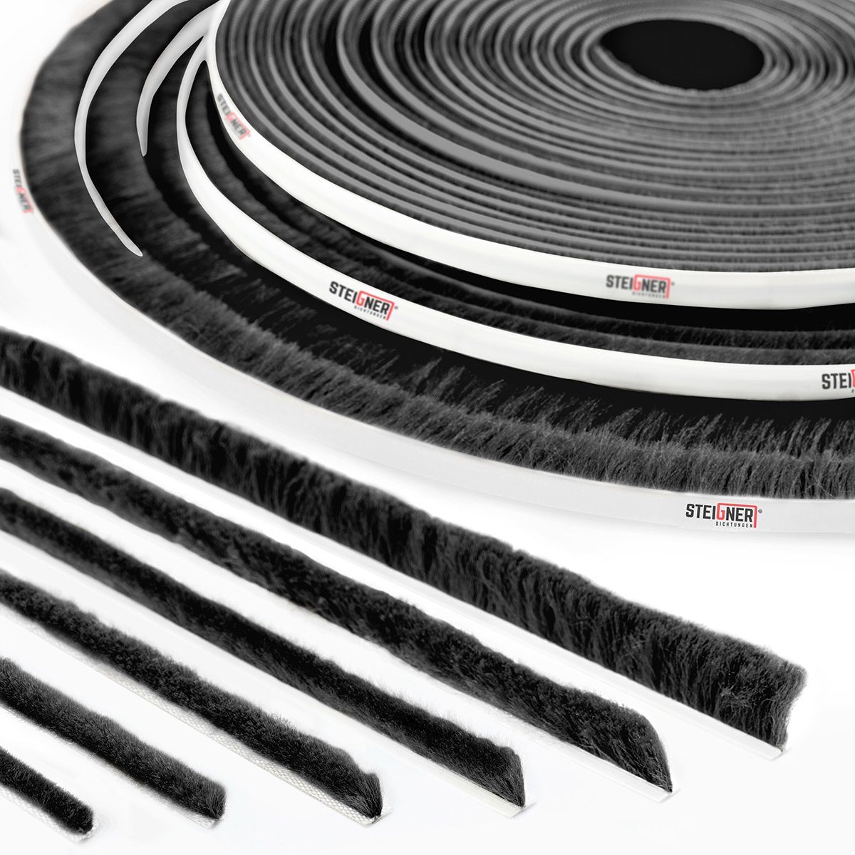 STEIGNER Duschdichtung Bürstendichtung selbstklebend 4mm Bürstenhöhe Türdichtung 5m Länge, L: 500 cm