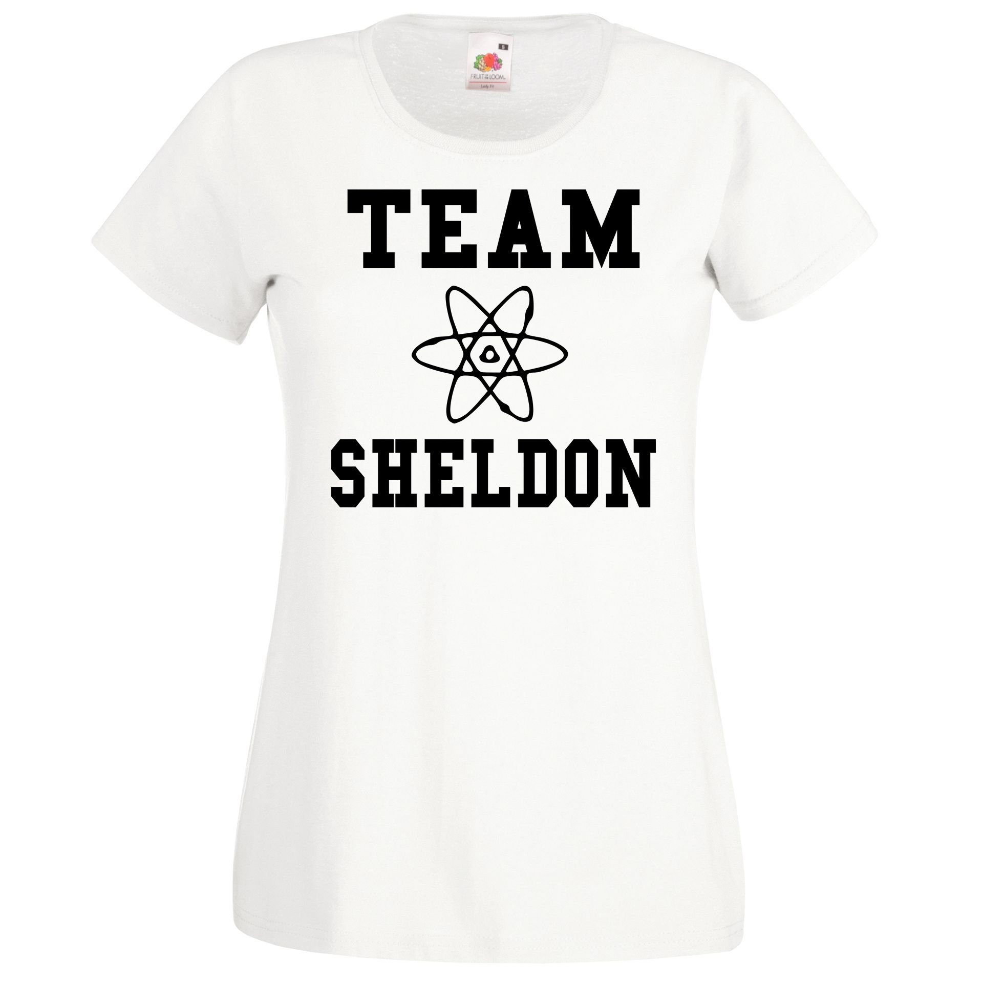 Youth Designz T-Shirt Team mit Sheldon T-Shirt Damen Motiv Weiß trendigem