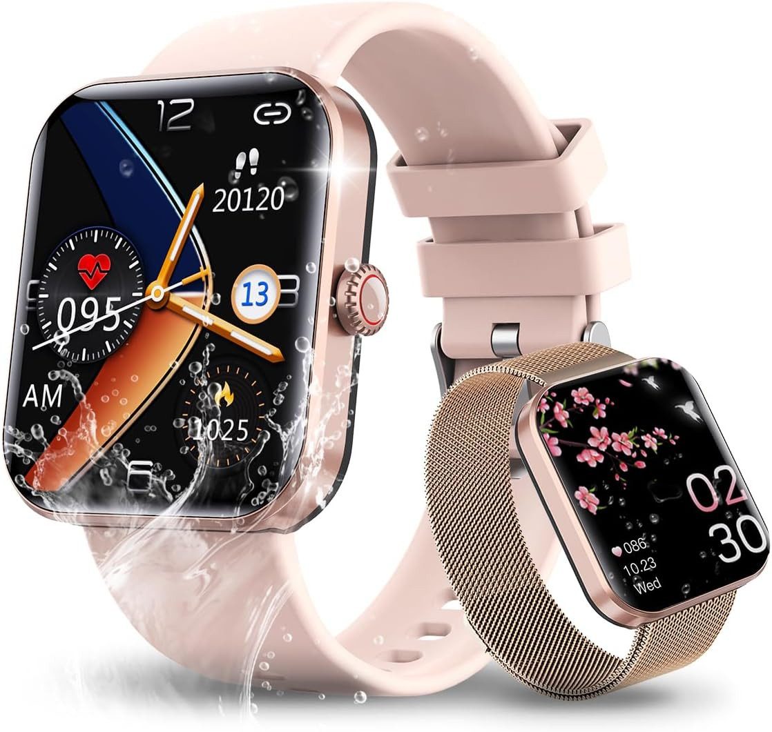 Vashoy Smartwatch Sport- und Fitnessuhr,50+ Sportmodi, IP67 wasserdicht Smartwatch, Business-Uhr, Sportuhr, Silikonarmband, Uhrenarmband aus Metall