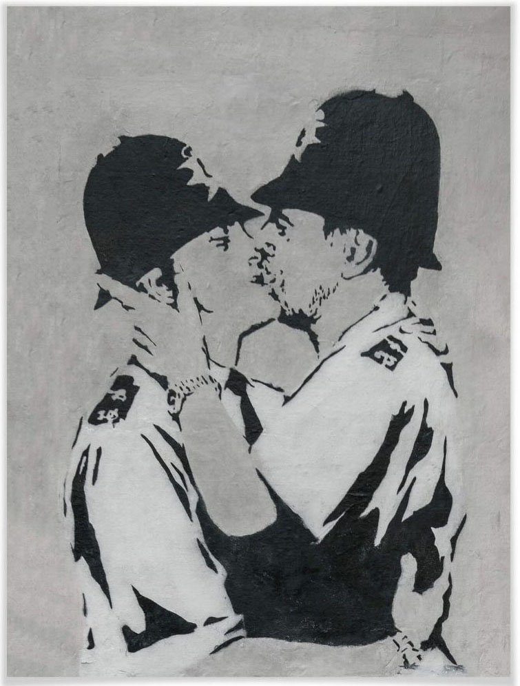 Kissing Poster, Bild, St), Wandposter Menschen Policemen, Wandbild, (1 Bilder Graffiti Wall-Art Poster