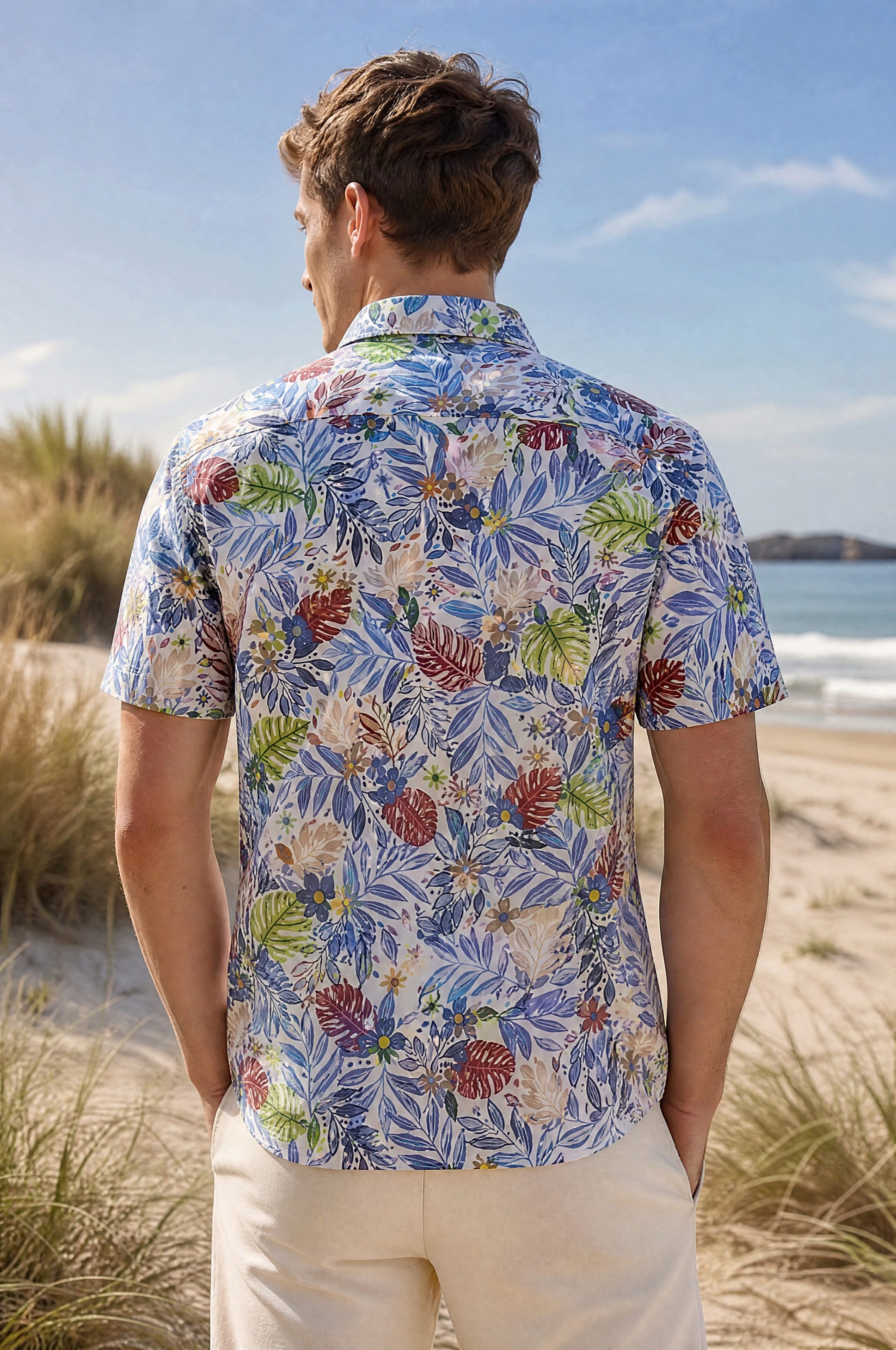 Haupt Kurzarmhemd Modern Fit Kurzarm Baumwoll-Herrenhemd mit Blumenprint Multicolor
