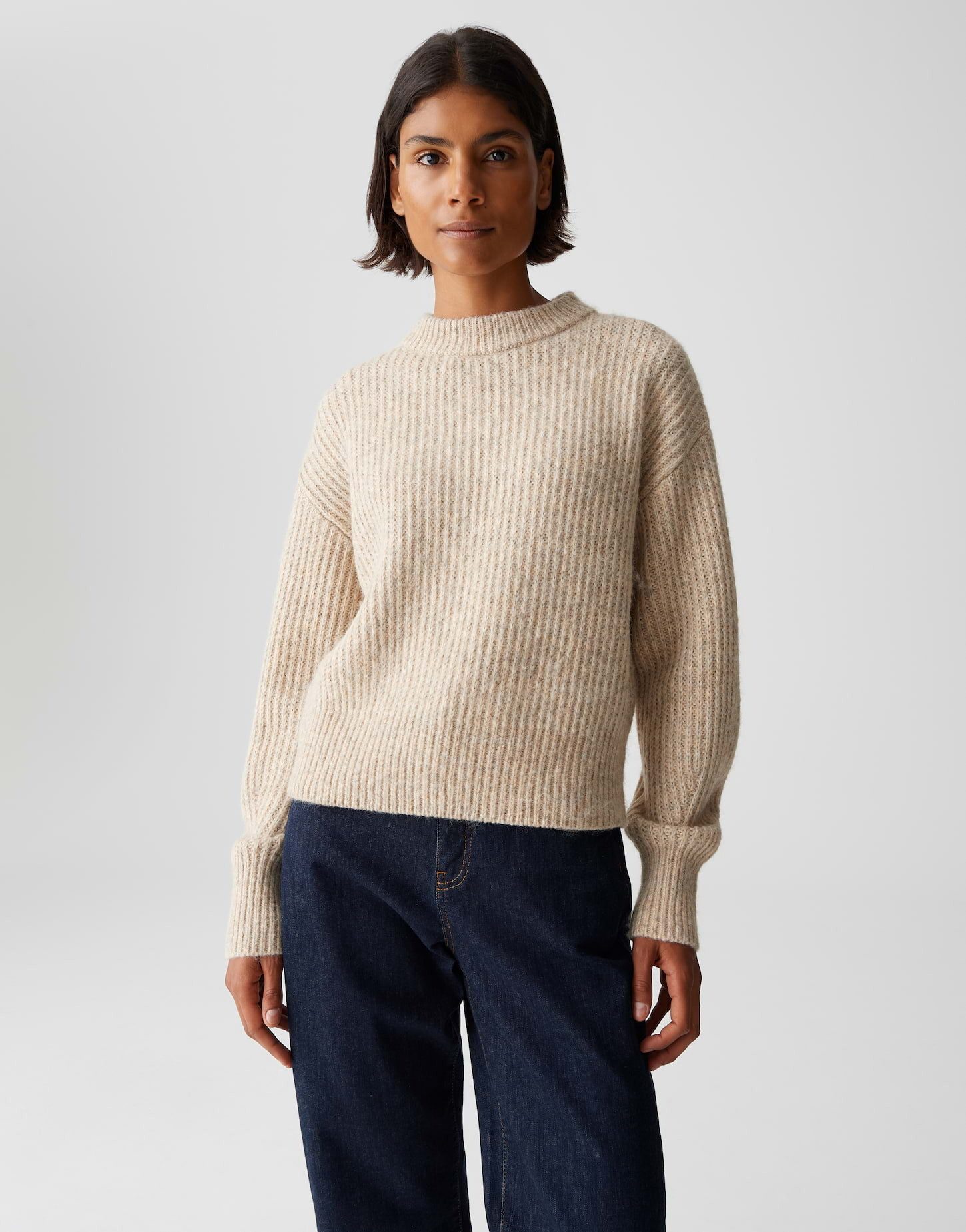 OPUS Strickpullover PLENI mit Rippstrickmuster überschnittene Schulter mit günstig online kaufen